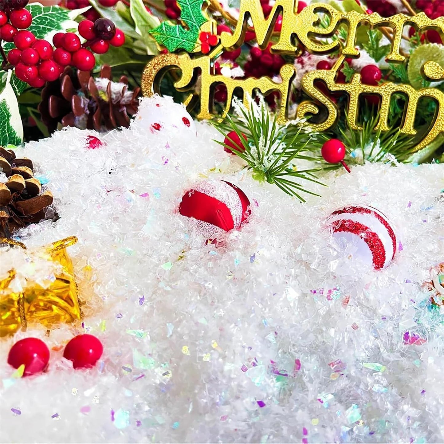 Skiennix Fake Snow Decoration - Sparkly White Artificial Snowflakes for Christmas | 50g Glitter Powder