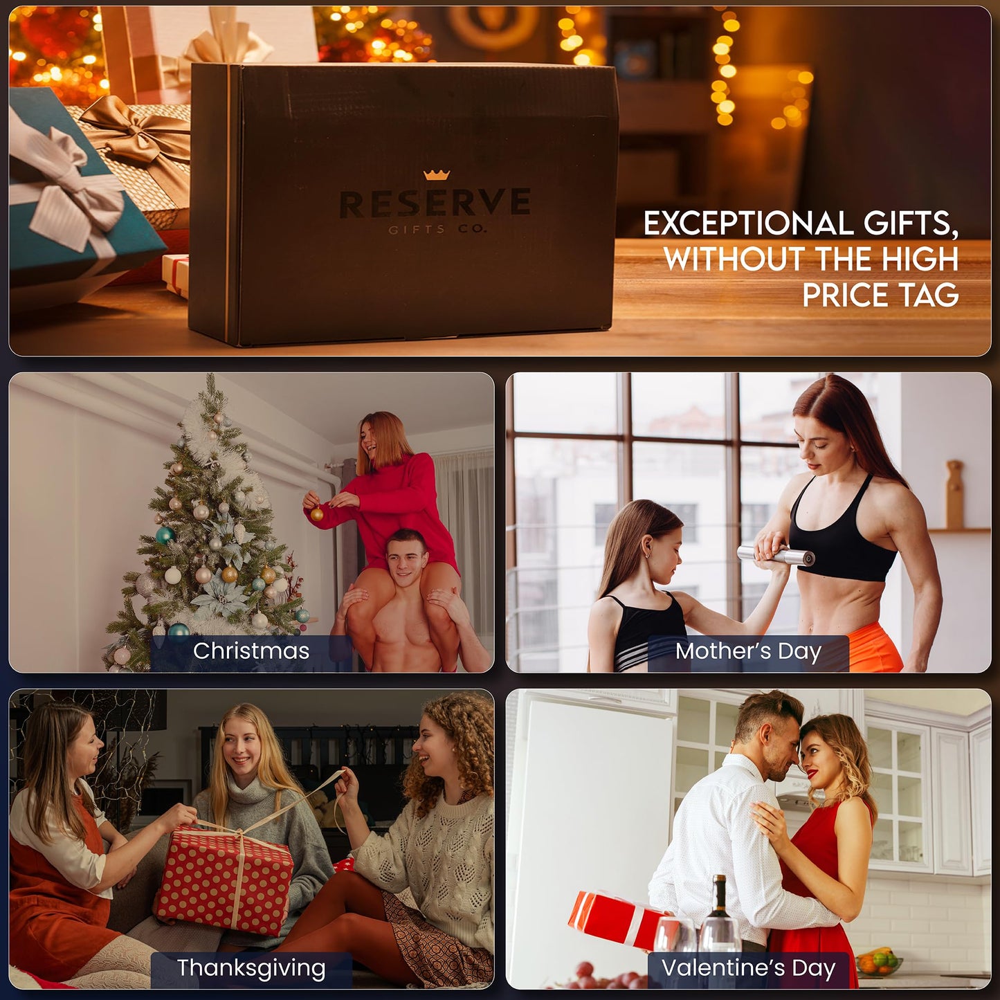 Reserve Gifts Co. Massage Gun Gift with Carrying Case - Deep Tissue Back Massager for Pain Relief with 6 Percussion Relaxation Heads - Silent Brushless Motor, for Wife, Mother, Dad, Husband (Black)