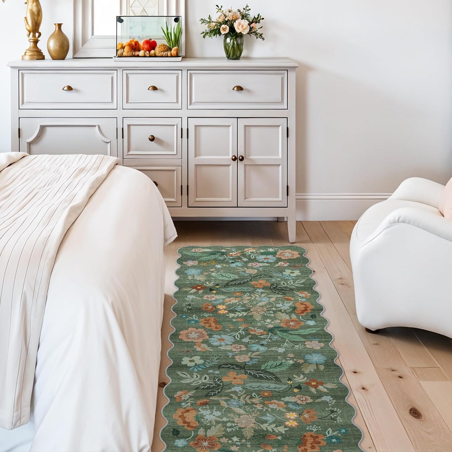 Washable Runner Rug by [Brand Name] - 2x6 Easy-Clean Non-Slip Carpet for Entryway & Hallway | Stain-Resistant Floral Green Design