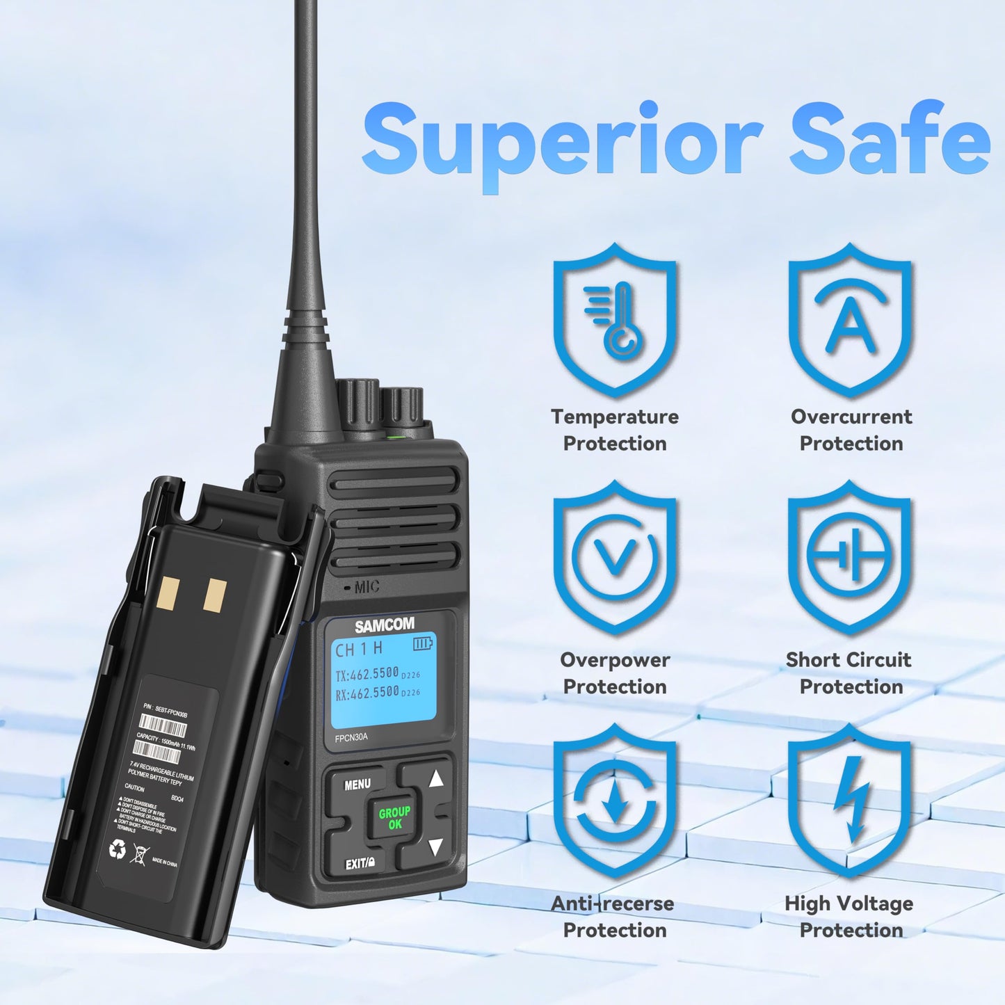 SAMCOM 5W High Power Two Way Radio,Heavy Duty Walkie Talkies for Adults Long Range with Earpieces,Professional UHF 2-Way Radio Rechargeable with 1500mAh Battery and Charger,9 Packs