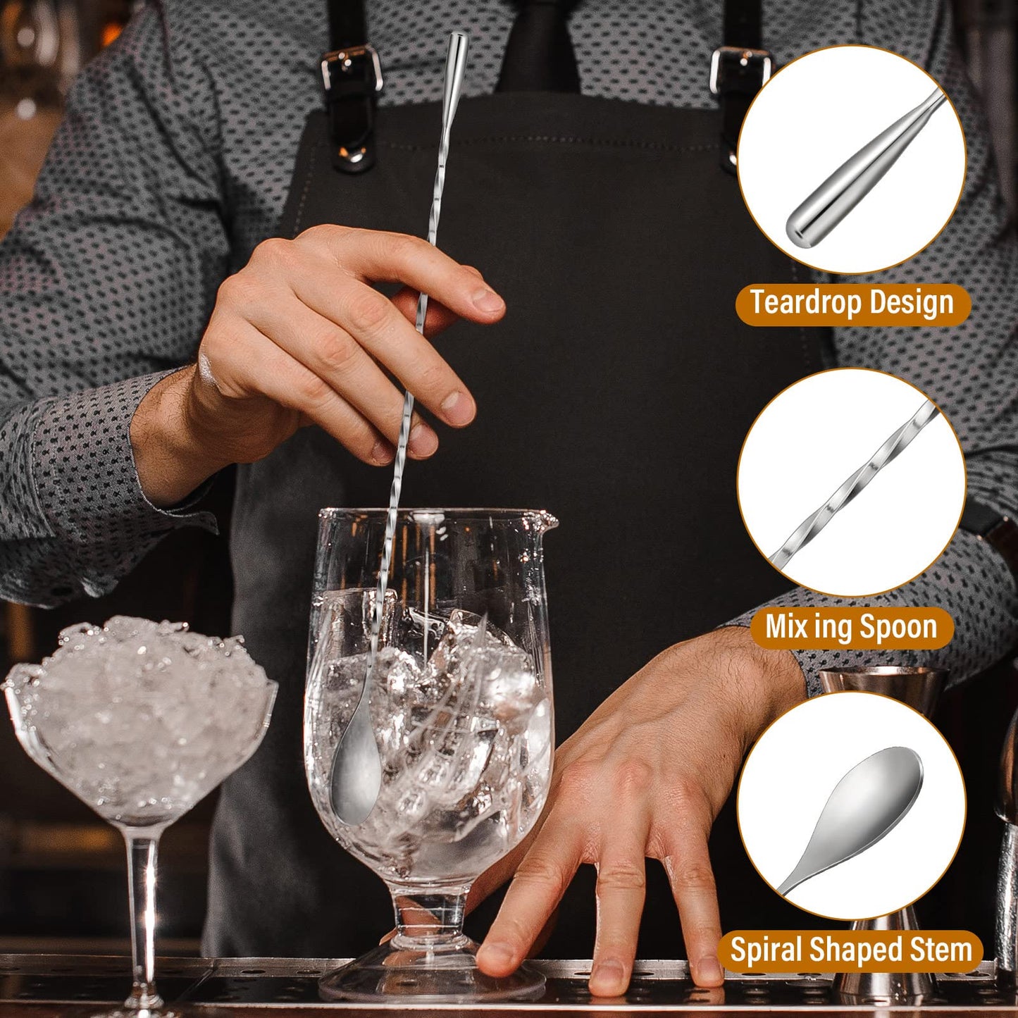 Lallisa 18 Pcs 12 Inches Bar Spoons Stainless Steel Mixing Spoons Spiral Pattern Long Drink Stirrer for Cocktail Shaker, Silver