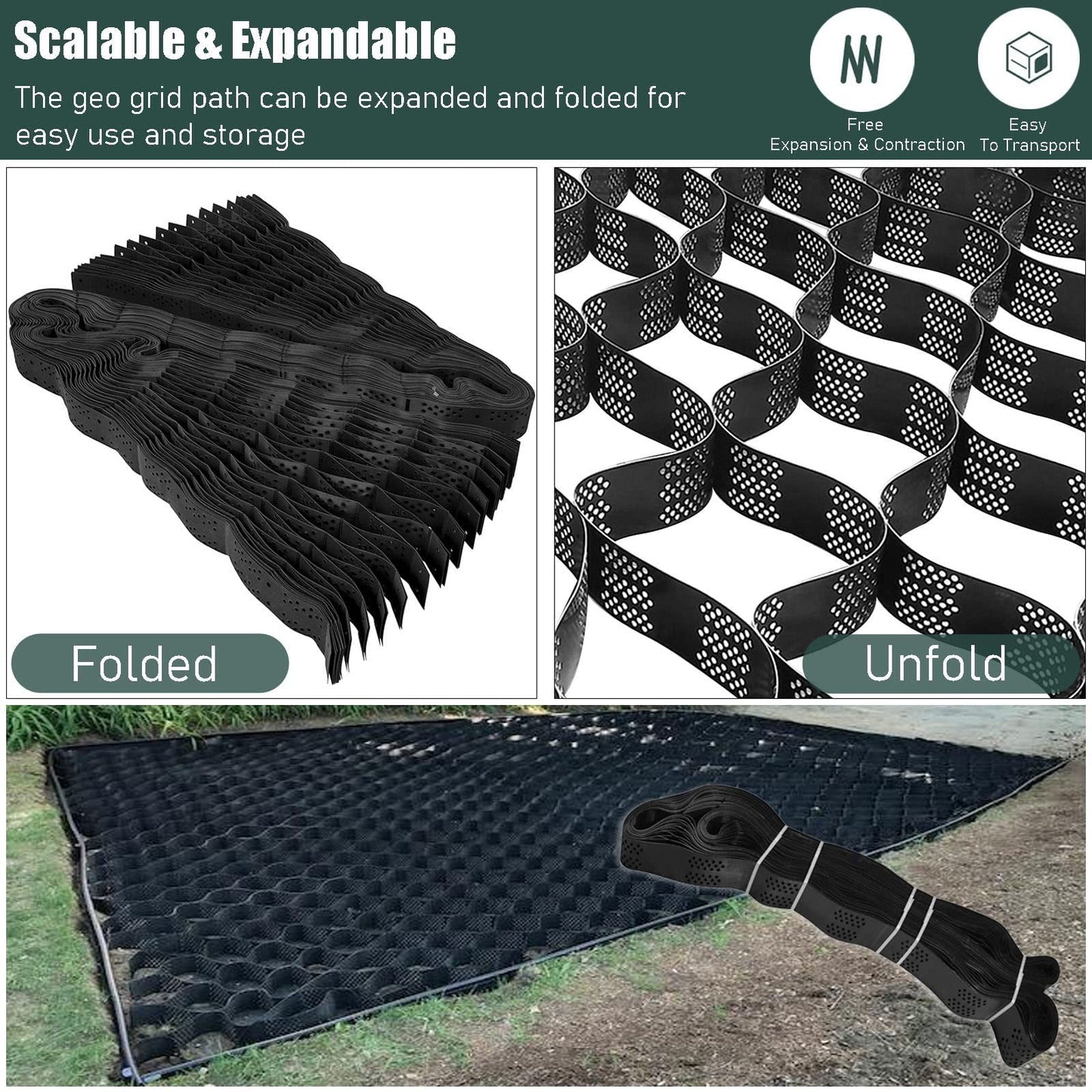 Driveway Grids Garden Shed Base Grid,2inch High Geo Grid Polyethylene Strength Soil Foundation for Landscaping Patio Walkways, Mud Erosion Control Grids ( Color : W x L , Size : 1m x4m (3.3X13ft) )