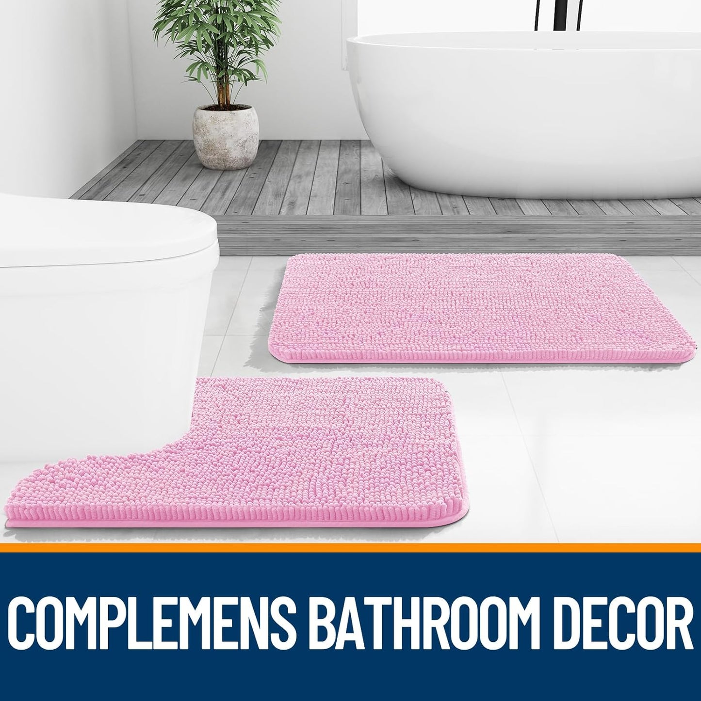 OLANLY Bathroom Rugs - Extra Soft Chenille Bath Mats | Quick Dry, Machine Washable, 36x24, Pink