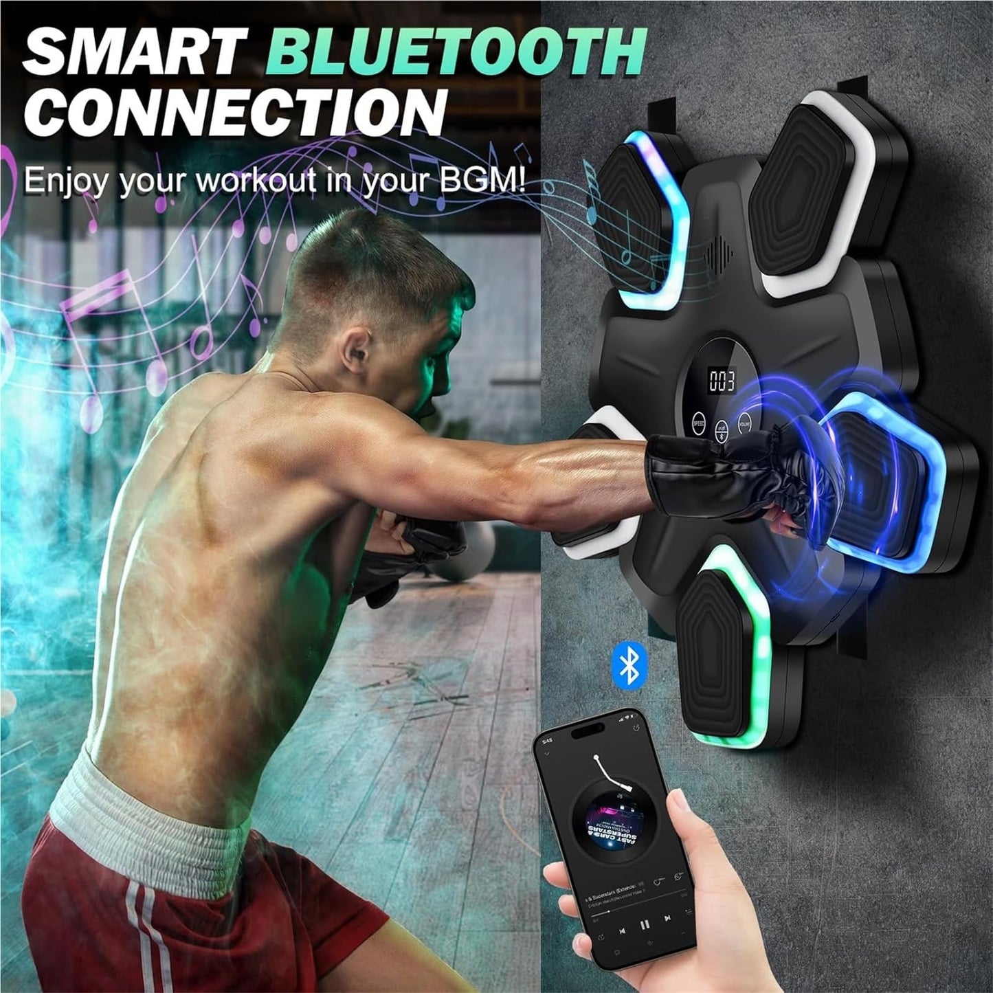 SJSSSJ Music Boxing Machine, Wall Mounted Music Boxing Machine - Interactive Bluetooth Trainer for Home Fitness