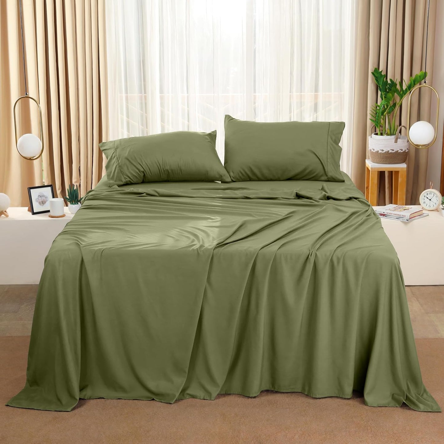 Utopia Bedding Queen Size Sheet Set - Soft, Breathable Microfiber in Olive | 4-Piece with Fitted & Flat Sheets, 2 Pillowcases