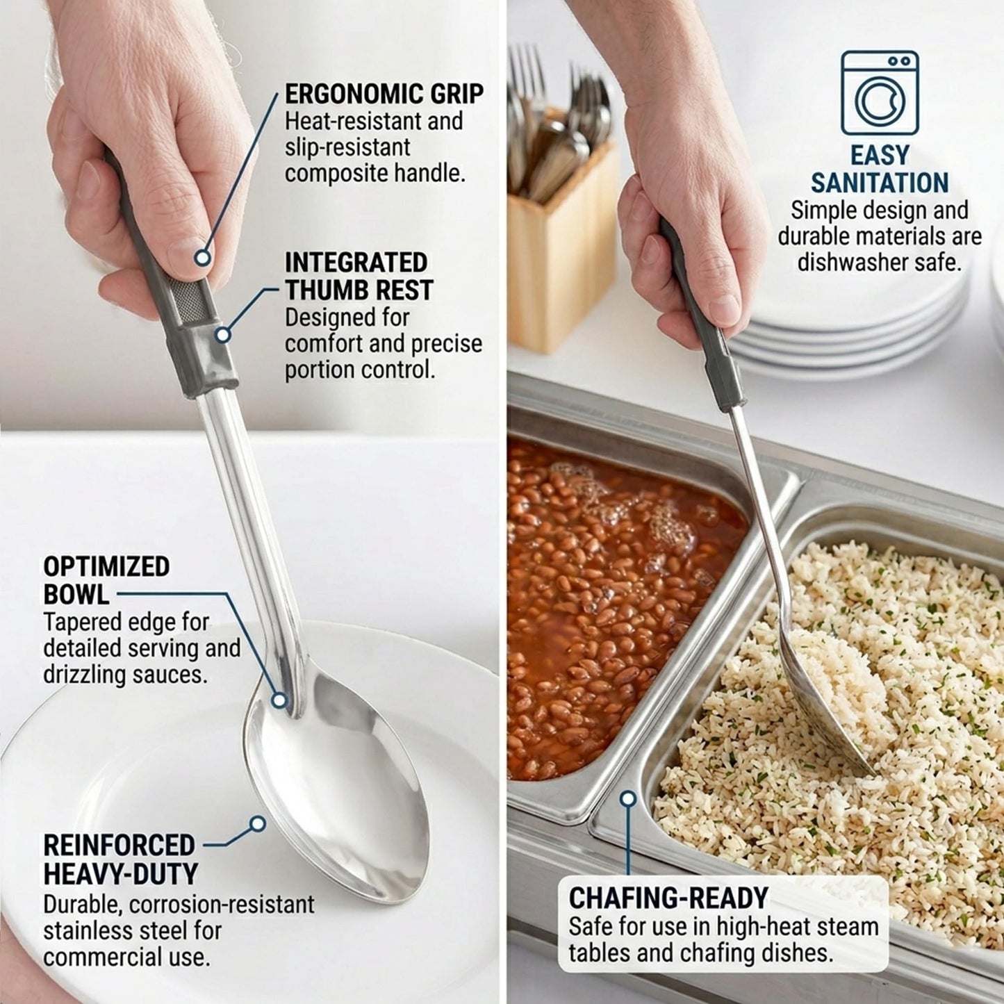 13" Stainless Steel Serving Spoons – (Pack of 12) | Commercial Kitchen Utensils | Restaurant Quality Chef Basting Spoon with Heat-Resistant Coated Handle (12)