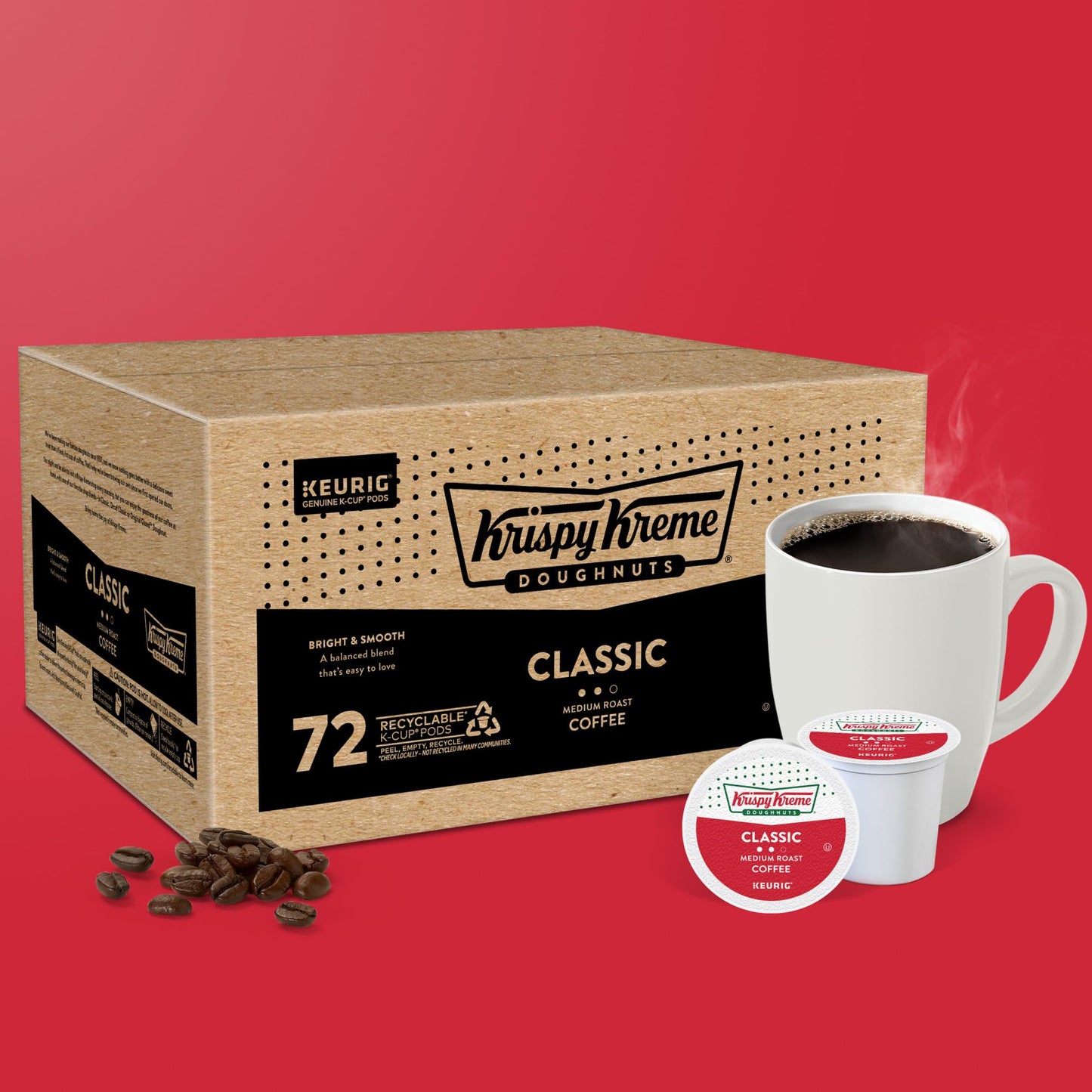 Krispy Kreme Classic, Single-Serve Keurig K-Cup Pods, Medium Roast Coffee, 12 Count (Pack of 6)