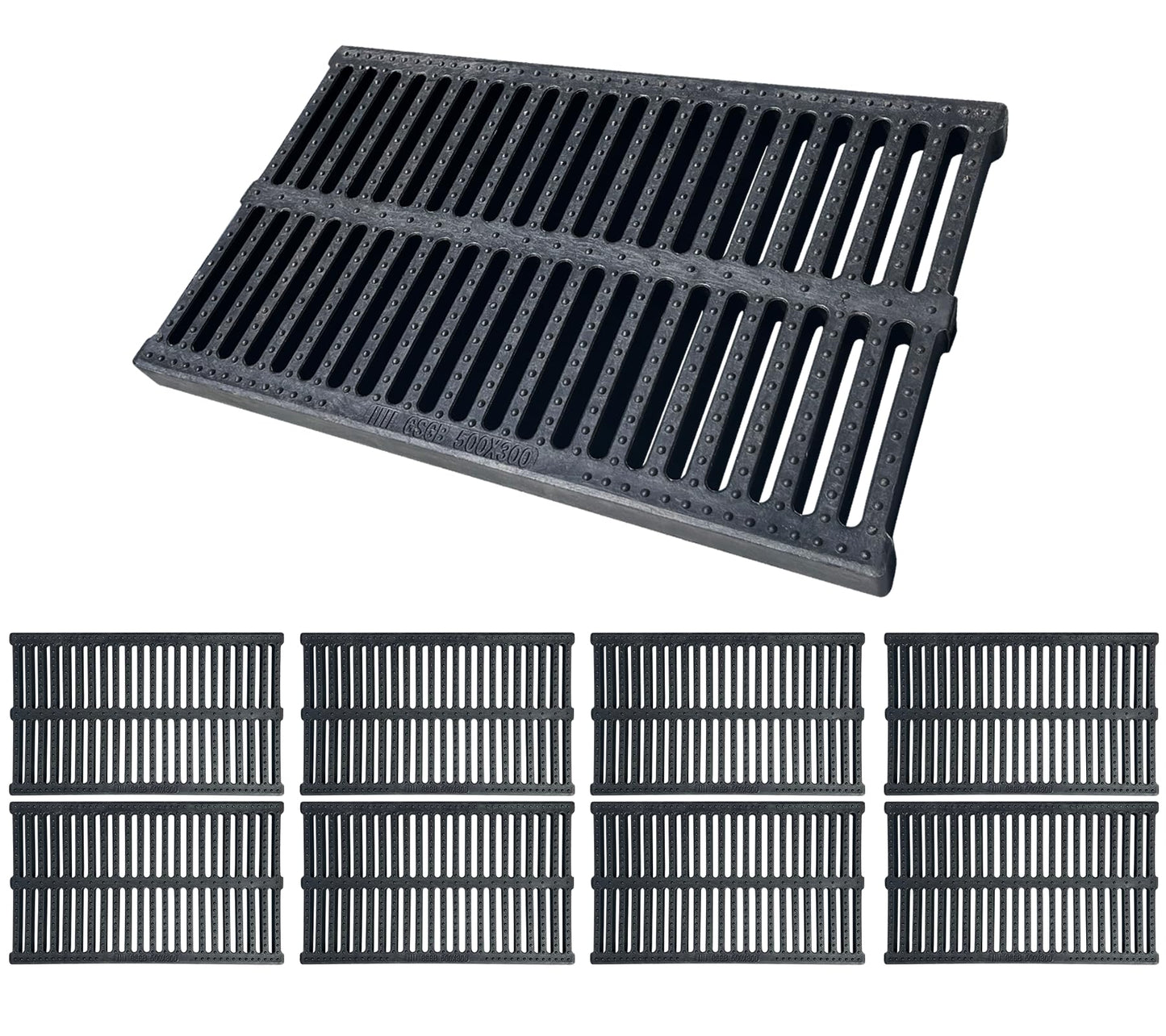 Natotela A15 8 Pack Polymer Plastic Channel Drain Grate-19.7x11.8x1.2 in Durable Trench Cover,Total Length 157.48 in Polymer Drain Strainer,Outdoor Drain Grates for Yard Sidewalk Patio Houseside
