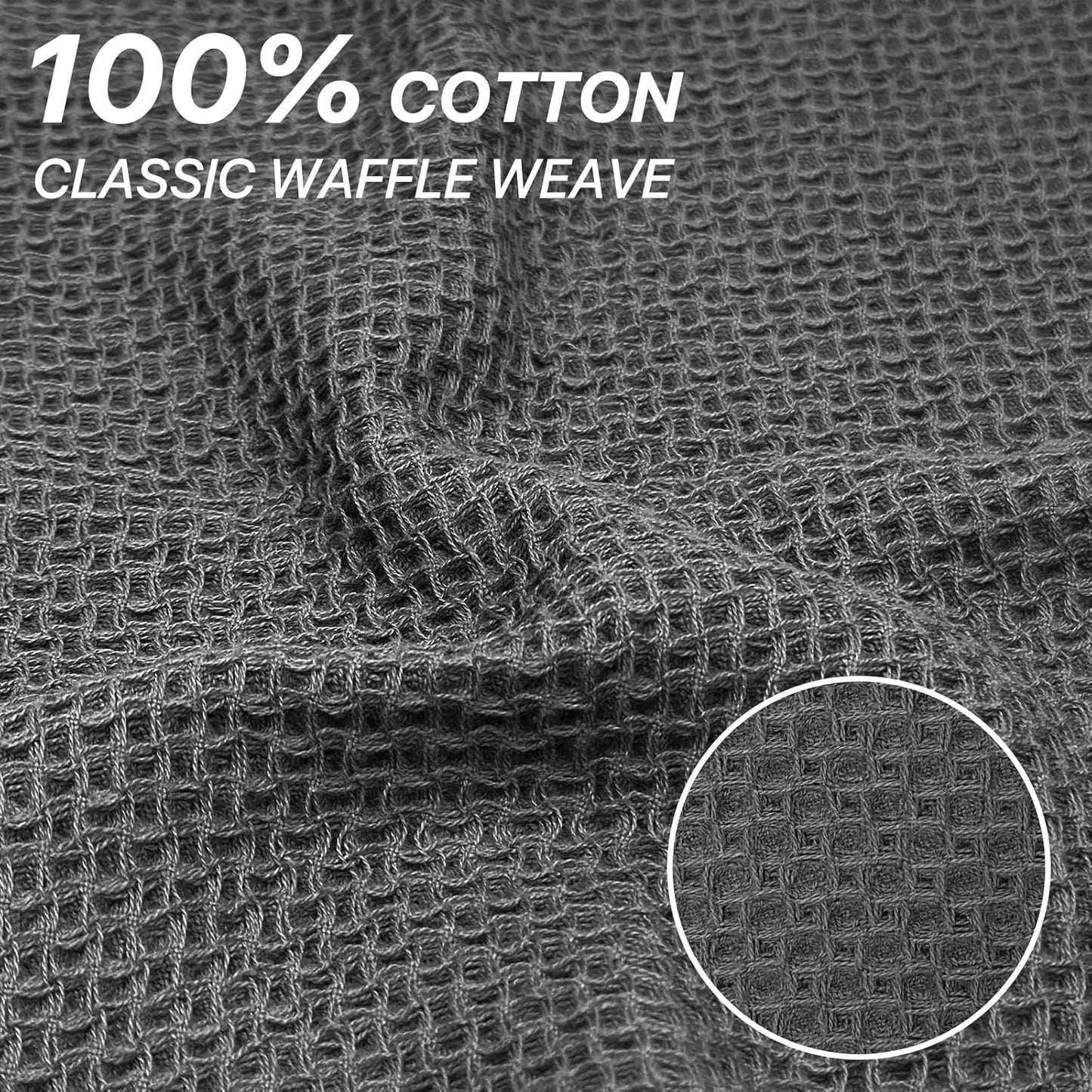 Skiennix 100% Cotton Waffle Weave Kitchen Towels - Ultra Soft & Absorbent, 8 Pack, Dark Grey, 12x12 Inches