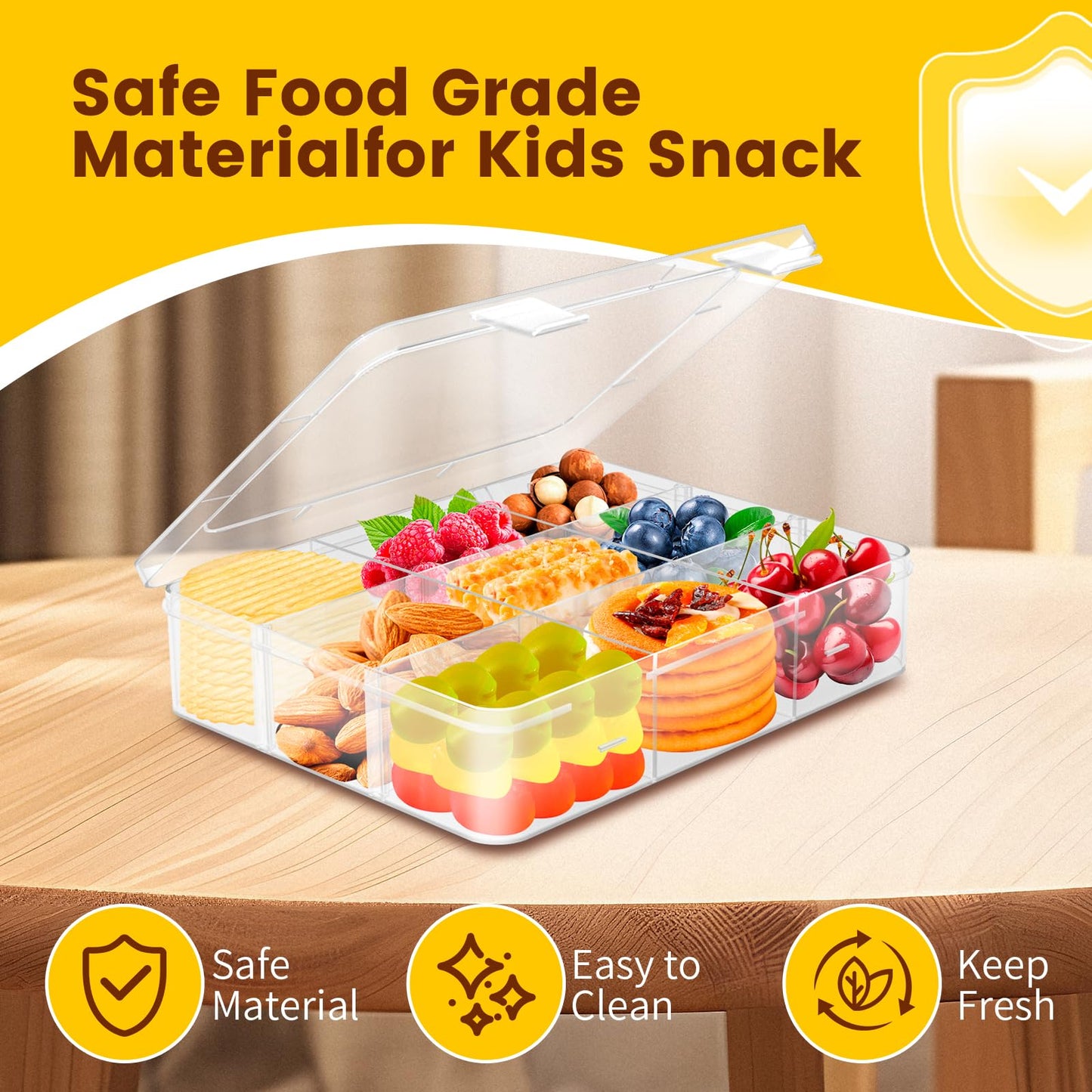 AQSXO 3 Pcs Snack Box Container, 9 Compartments Snack Containers Reusable Meal Prep Lunch Containers.
