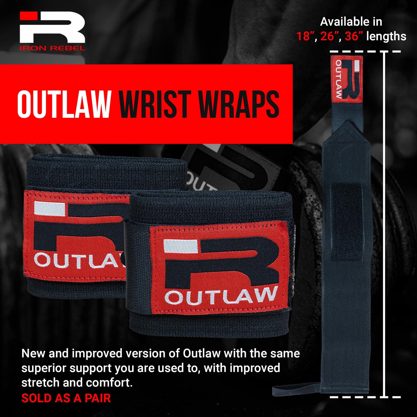 Iron Rebel Outlaw Wrist Wraps (Pair) - Stiff Heavy Duty Wrist Support for Weightlifting, Powerlifting & Bodybuilding - Professional Gym Wrist Brace for Men & Women - Bench Press & Strength Training