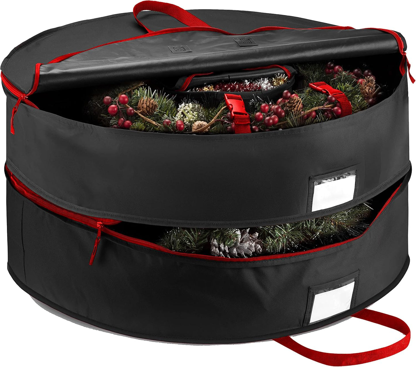 ZOBER Christmas Wreath Storage Container - 30 Inch Wreath Bag for 2 Wreaths | Durable 600D Oxford Fabric - Black with Strong Handles