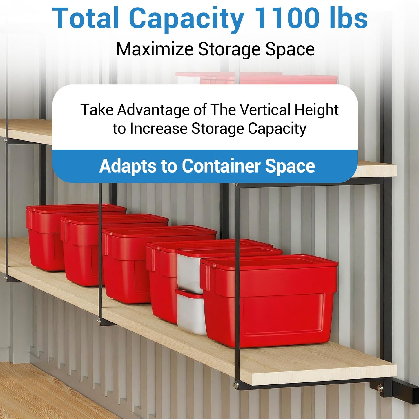 GAOMON 8 Pack Shipping Container Shelving Bracket, 3-Tier Adjustable Black Power Coated Steel Brackets, 22"x60", 1100LBS Hanging Type Cargo Containers Storage Rack for Heavy Tools/Equipment