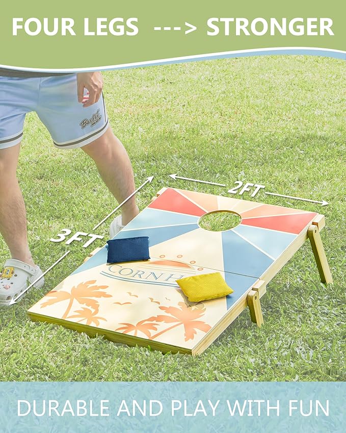Cornhole and Tic Tac Toe 2 in 1 Game, 3x2 Feet Portable Cornhole Board Set of 2, Outdoor Yard Games for Adults and Family, Solid Wooden Cornhole with 10 Bean Bags