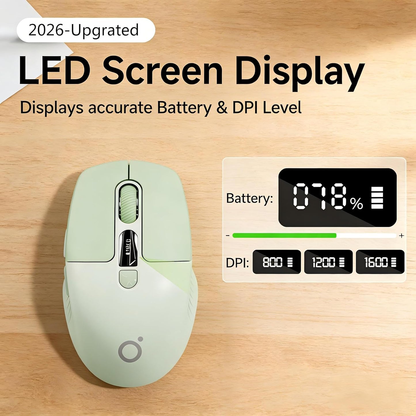 SEUNKWANG Q1 2.4G 1600 6 EWEADN Wireless Bluetooth Mouse, BT & Computer Mouse with Battery & DPI LED Screen Display