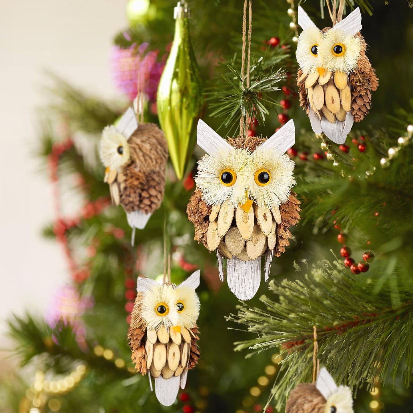 Woodland Christmas Ornaments by [Brand Name] - Handmade Rustic Owl Decorations | 4-Piece Set