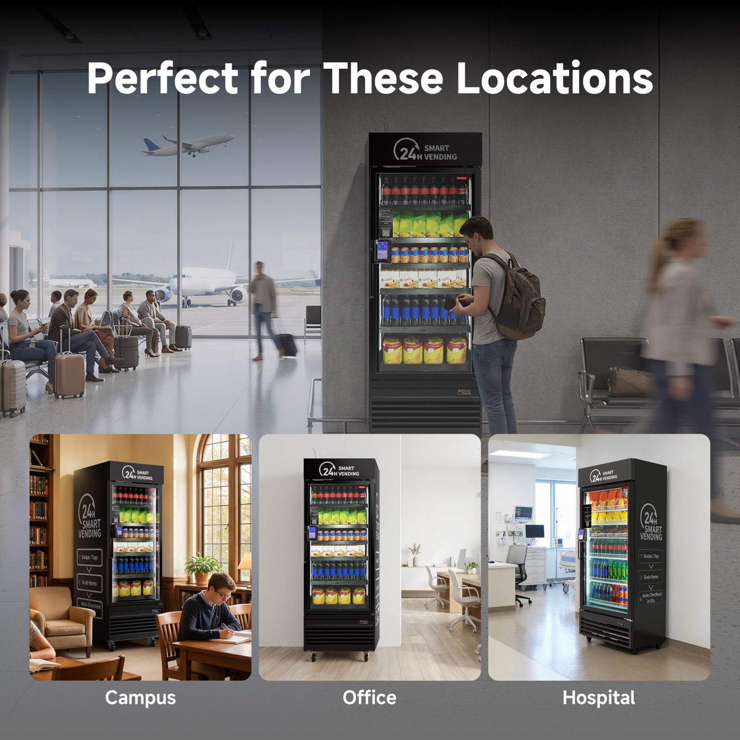 HAHA Vending Vending Machine Combo,Smart Refrigerated Vending Machine with Touch Card Reader US542(Black, Pro)