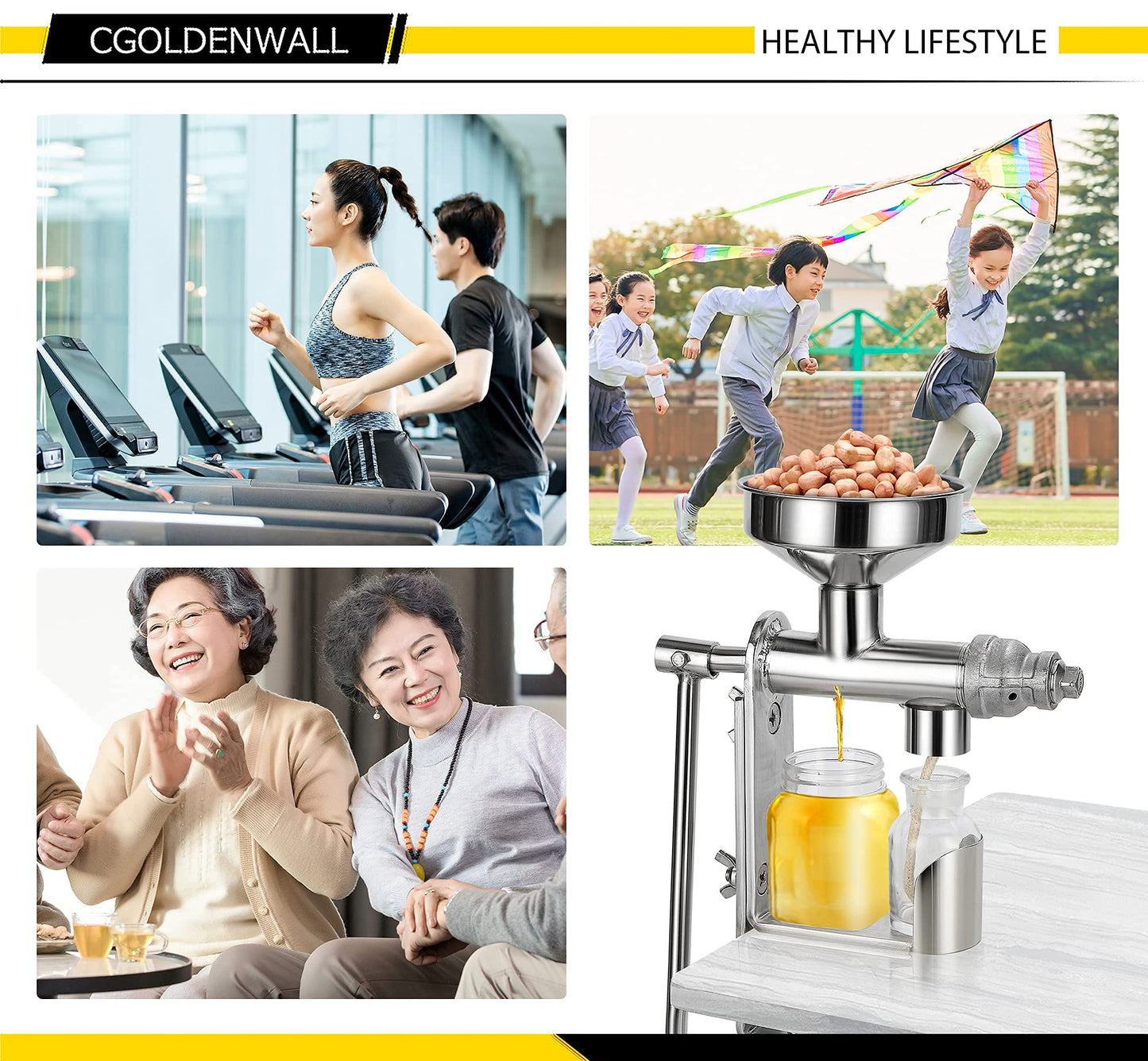 CGOLDENWALL Manual Oil Press Machine Household Seed Oil Press Extractor Peanut Nuts Oil Expeller for Physical Press and Continuous Expelling