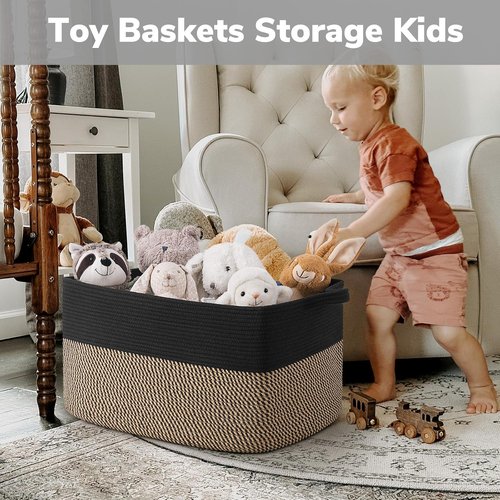 Goodpick Large Wicker Blanket Basket - 22" x 17" x 12" | Stylish Storage for Toys & Laundry