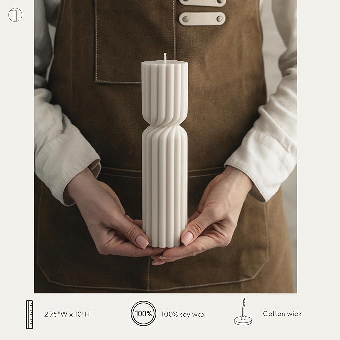 LAWA Spiral Spire Candle - Large Beautiful Handmade Pillar Scented Soy Wax Elegant Bubble Aesthetic Candle Housewarming Gift Home Room Shelf Decor Idea White (Set of 2, White)