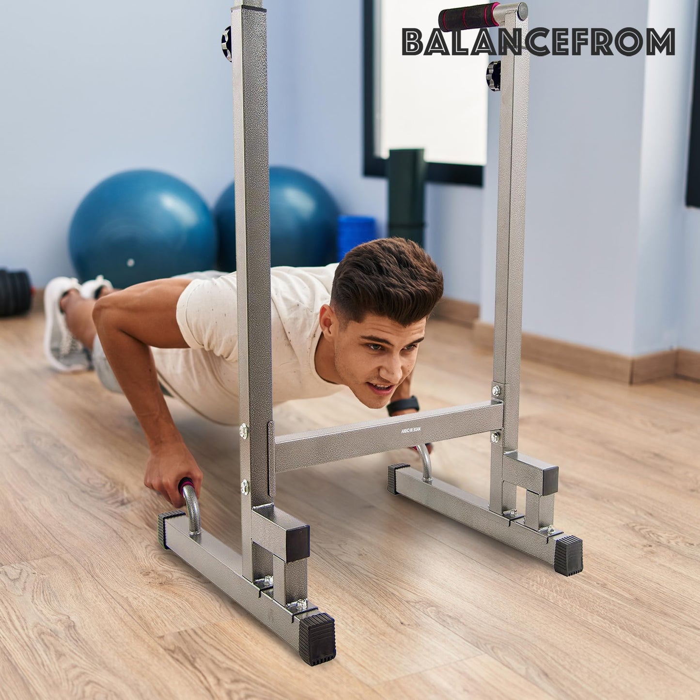 BalanceFrom Steel Frame Multi-Functional Home Gym Exercise Fitness Dip Stand Station with Adjustable Height, 500 Pound Capacity, Gray