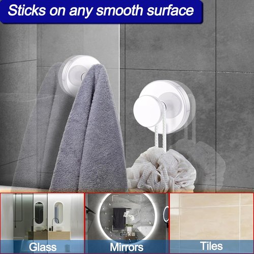 Bntuk Suction Cup Hooks - Removable Bathroom Towel Hooks for Shower & Glass Door | 2 Pack, White