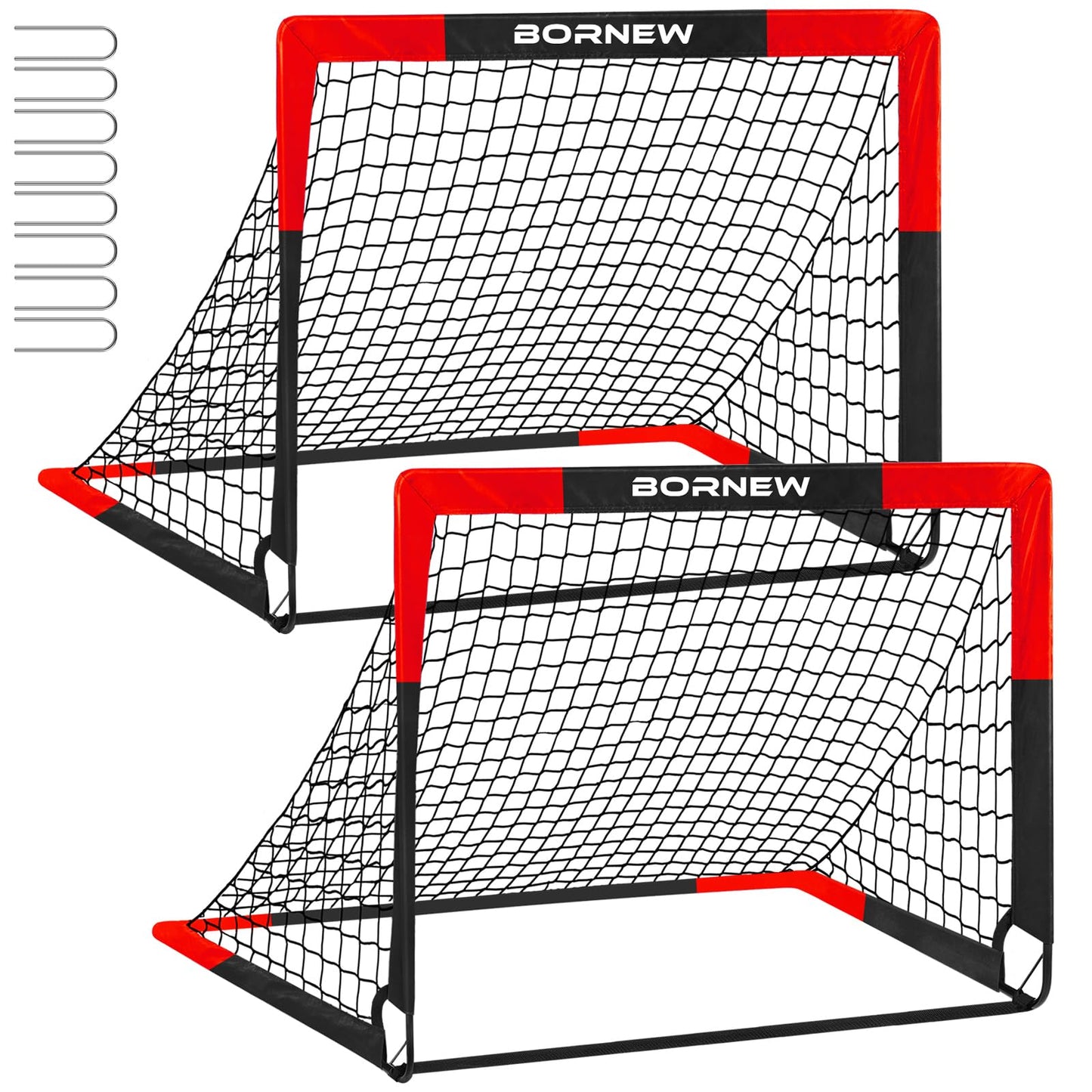 BORNEW 2 Pack Soccer Goal - Backyard & Indoor Soccer Goals for Kids, 4X3 ft Portable Pop Up Soccer Nets Set for Youth & Adult and Outdoor Games and Soccer Training Equipment Ages 3-16 Year Gift