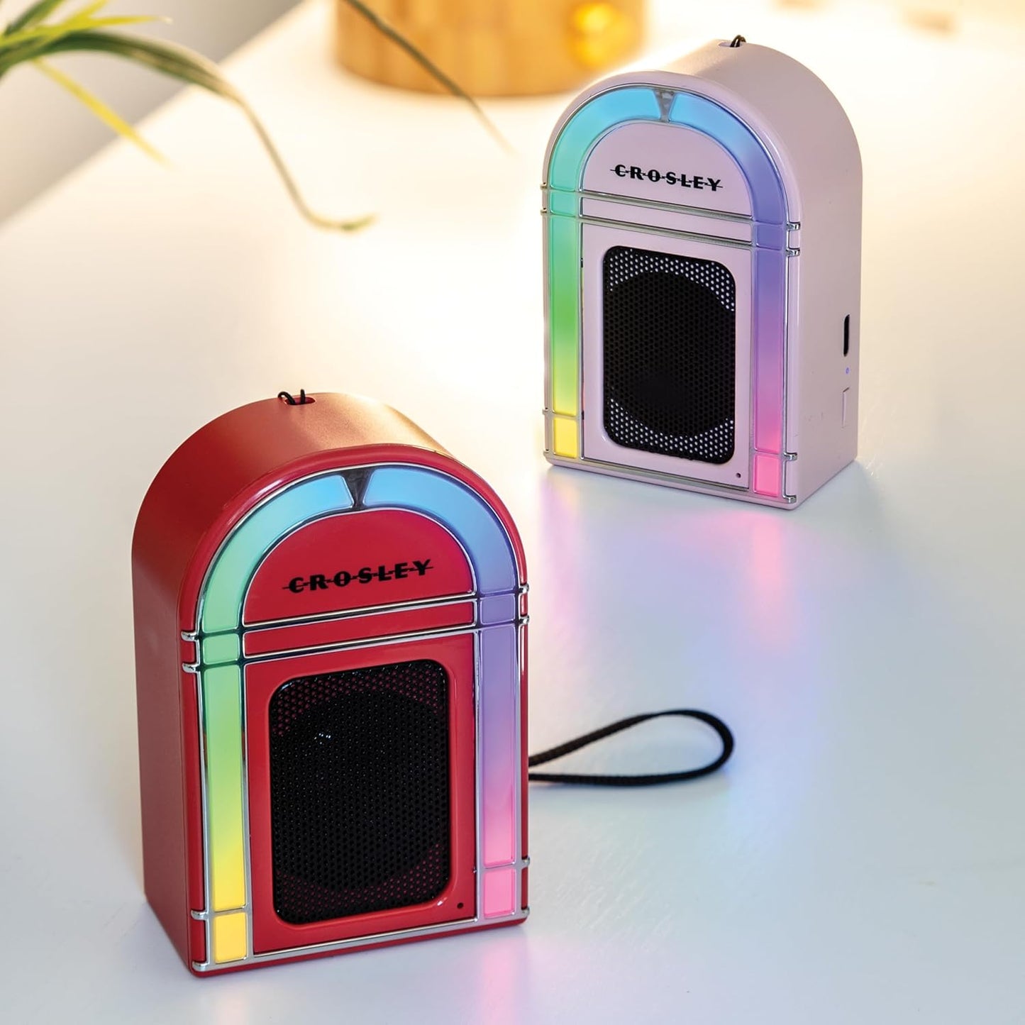 Crosley CR3046A-RE Retro Mini Jukebox Bluetooth Speaker - Portable with LED Lights, Red