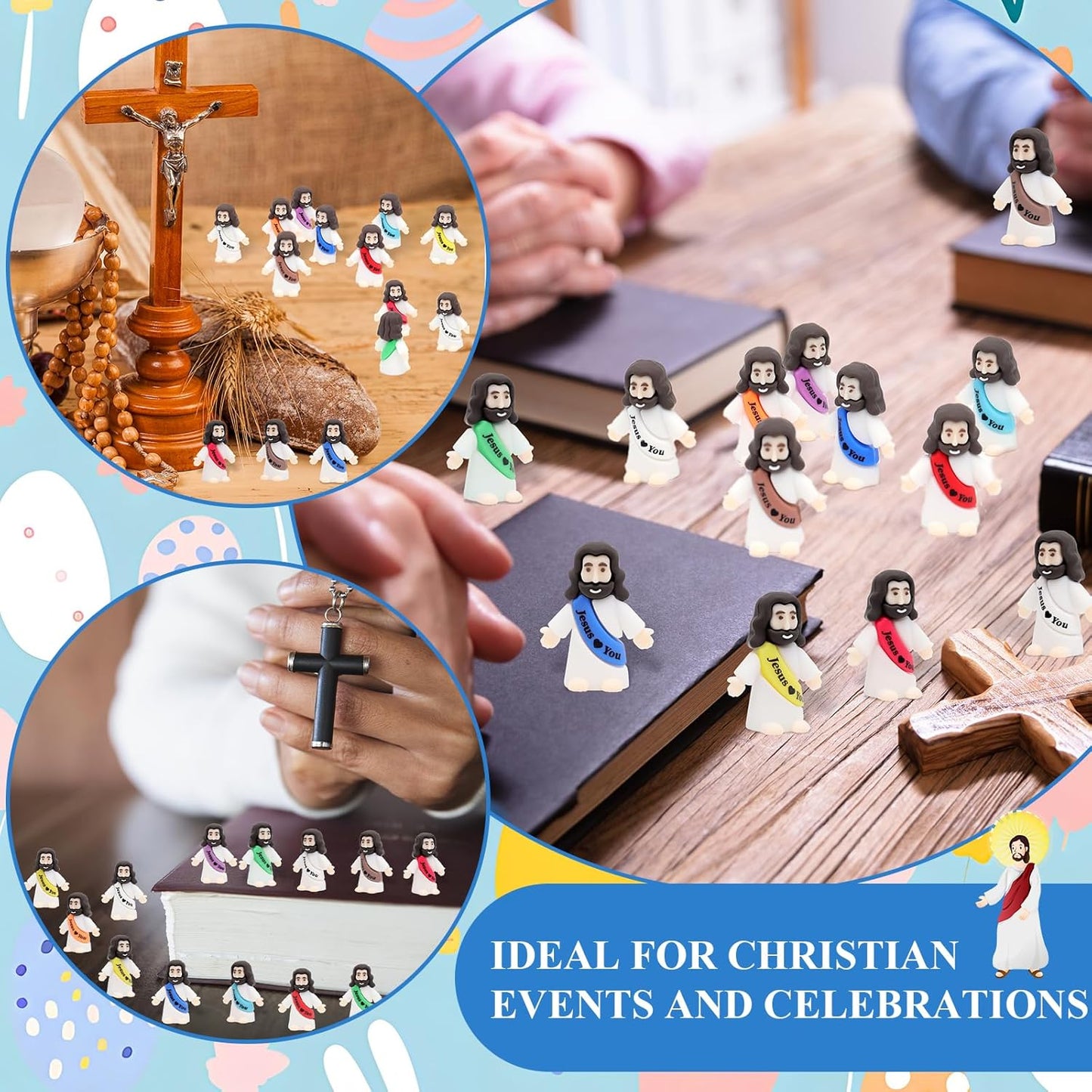 Owurha Mini Jesus Figurines - 50 Pcs Tiny Religious Figures for Sunday School & Baptism Gifts