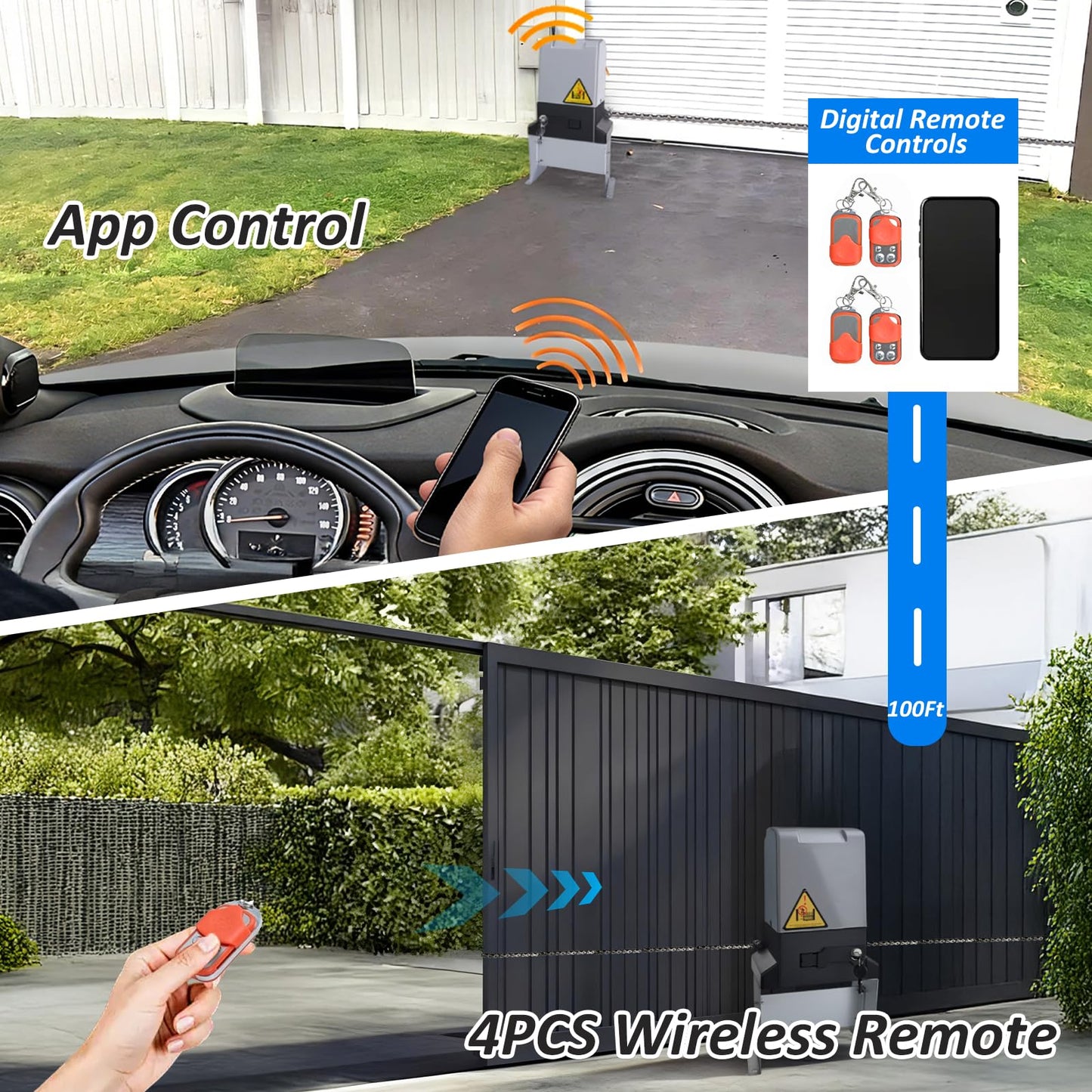 Sliding Gate Opener, 4400lbs Automatic Sliding gate Opener with 4 Remote Control & App Control, 750W Electronic Gate Motor for up to 40ft Sliding Gate with Wireless Keyboard