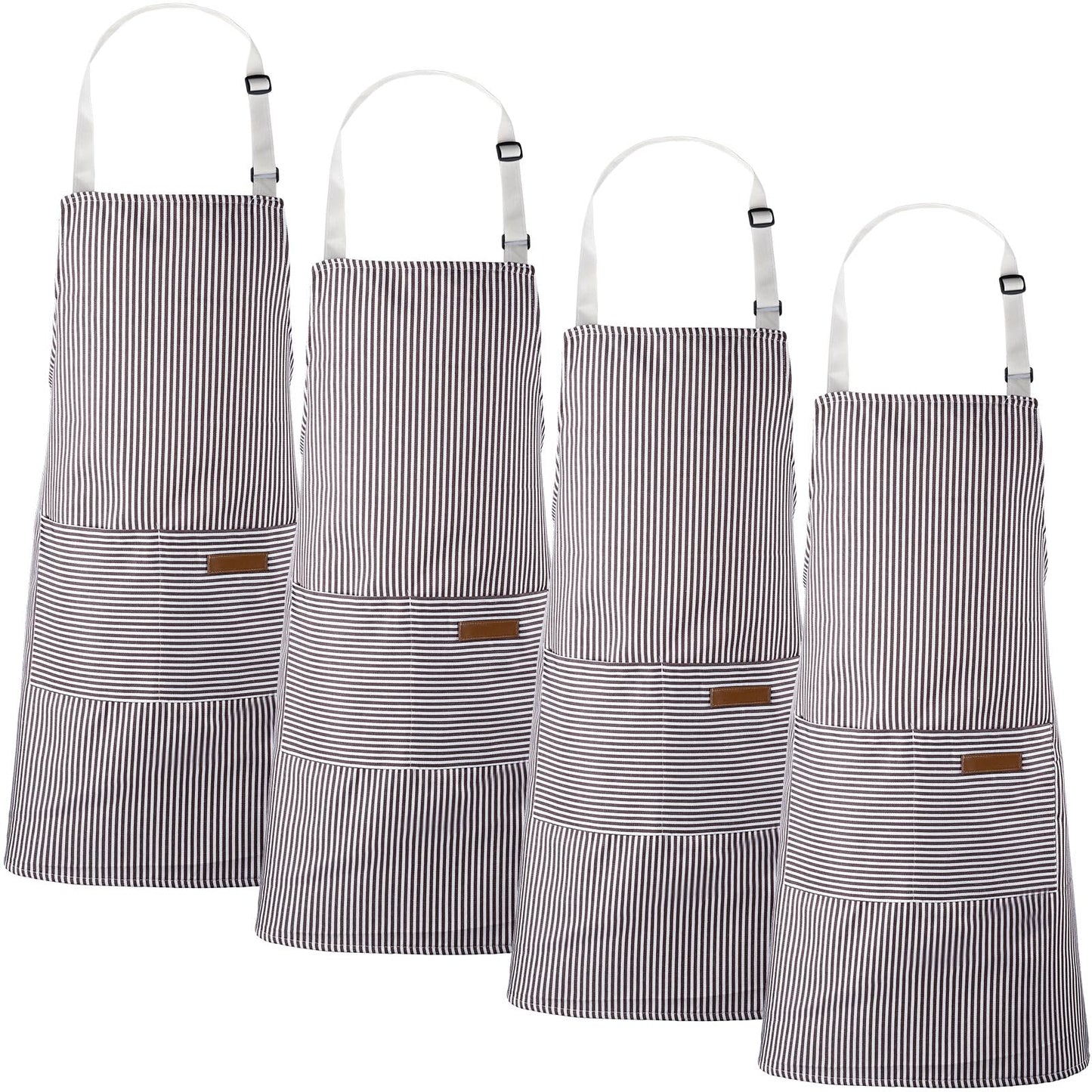 Handepo 4 Pcs Kitchen Aprons with Pockets Adjustable Waterproof Cotton Aprons Striped Apron for Women Men Chef Gift for Dad(Narrow Stripes,Gray)