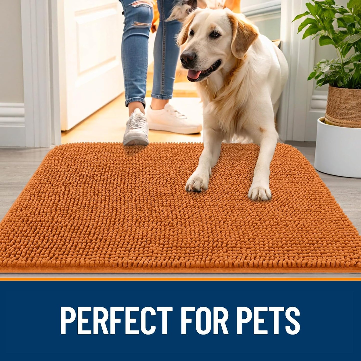 OLANLY Dog Door Mat - Absorbent Non-Slip Chenille Mat for Muddy Paws | 30x17 Inches, Quick Dry, Clay Color
