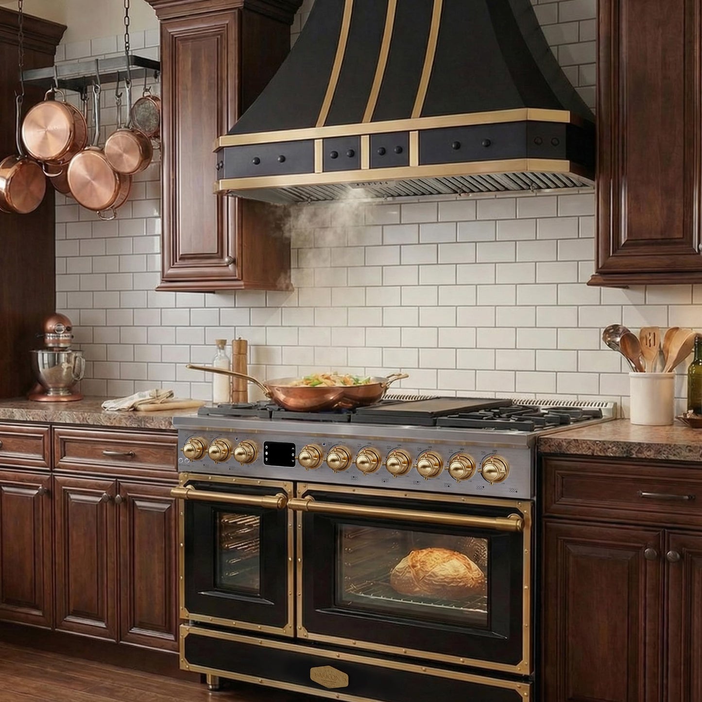 NAUXUS Custom Stainless Steel Range Hood, Handmade Kitchen Hood with Powerful Range Hood Insert, Classic Stove Vent Hood with Straps & Rivets, HSW31RCC#