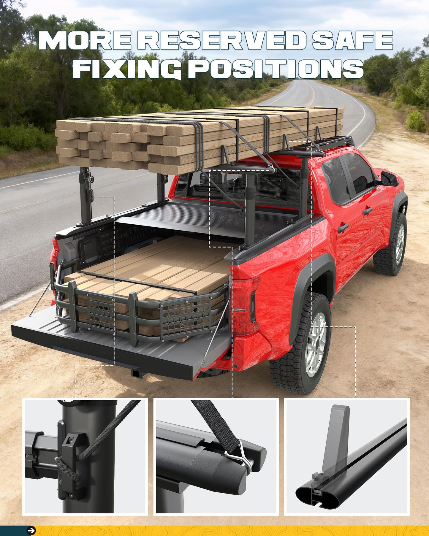 TRUMGETA Truck Bed Rack Fit for Tacoma Gladiator Mid Size Pickups Compatible with Tonneau Cover w/T-Slot Rails, Adjustable 19"-25" Aluminum Truck Ladder Rack Fits Lumber Pipes Kayak