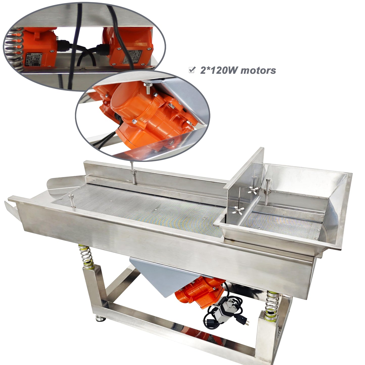 TECHTONGDA Straight Vibrating Sieve Screen Shaker Electric Linear Sifter Machine Stainless Steel One Layer Two Motor 4mm Round Hole Screen Size 40 * 13.8inch
