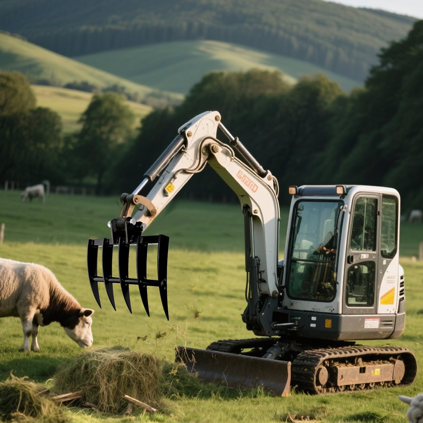 Mini Excavator Rake, Metal Wide Backhoe Rake Fit for 0.8T-1.5T Mini Excavators Attachments Use for Land Clearing, Debris Removing, Soil Spreading