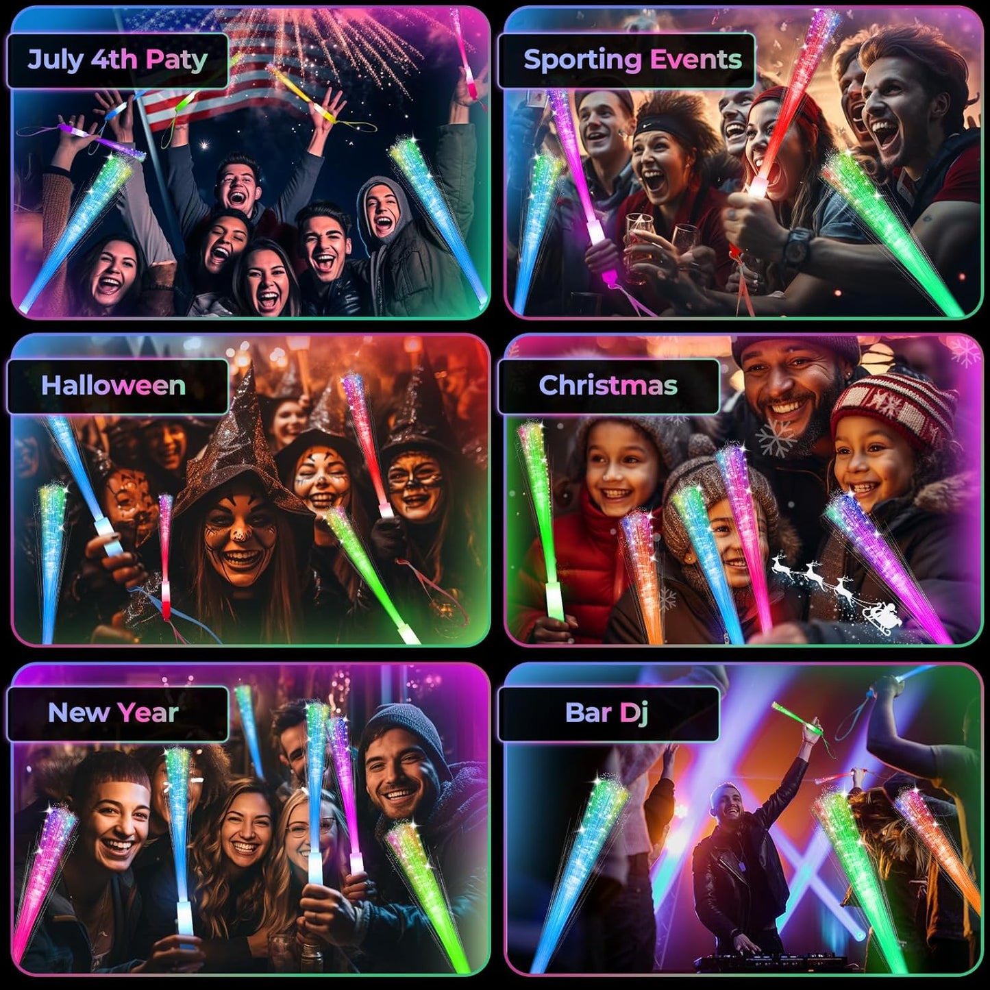 SHQDD Glow Fiber Wands - 28 PCS LED Light Sticks for Parties, Weddings, Halloween & New Year