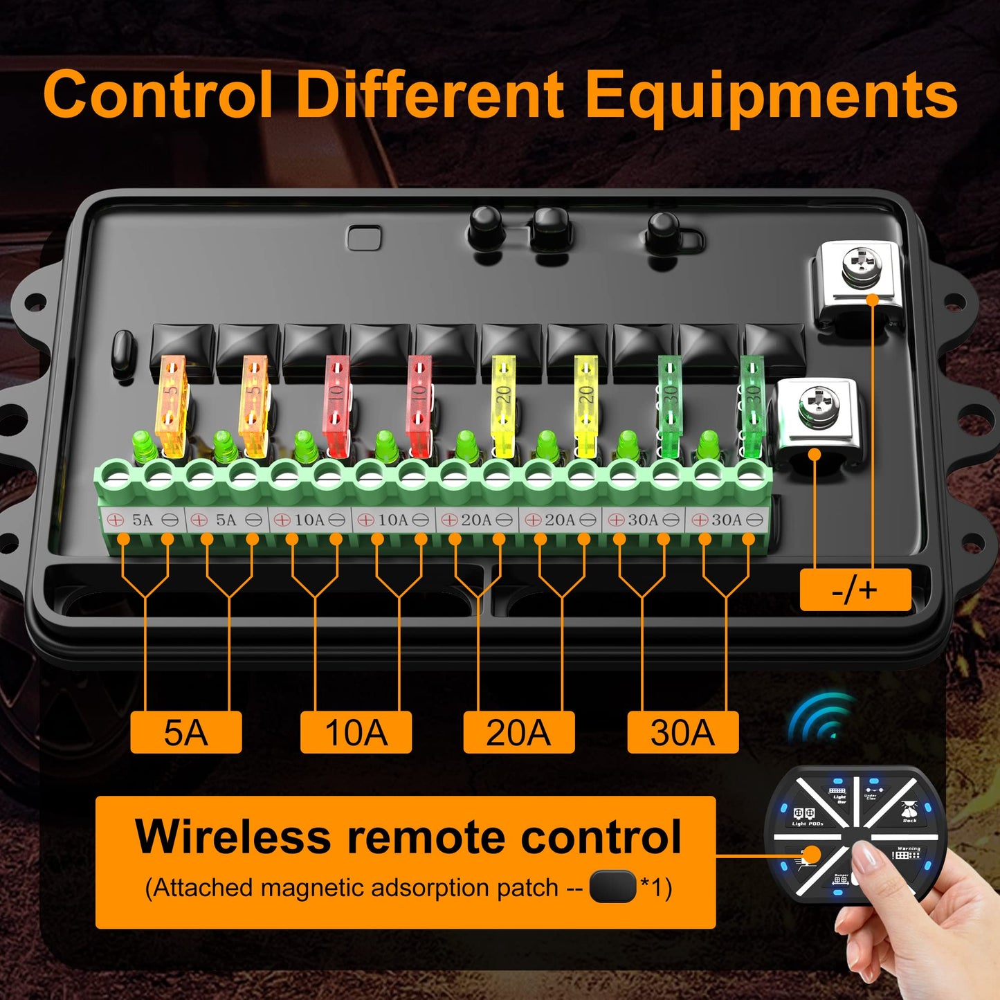 Joinfworld 8 Gang Switch Panel Universal Circuit Control Relay System Box Automotive Rechargeable Remote Wireless Control Panel with On-Off Blue LED for Car Truck Boat UTV SUV RV