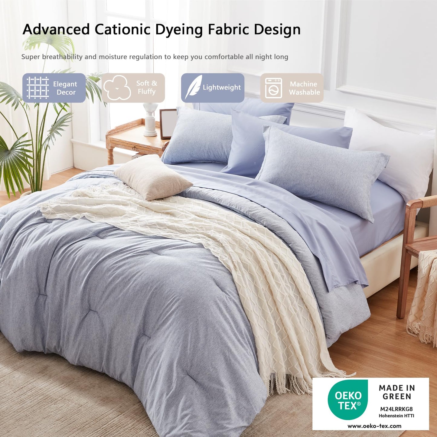 UNILIBRA King Comforter Set 7 Pieces Bed in a Bag - Sage Green King Soft Bedding Set for All Seasons - Cationic Dyeing Bed Comforter Sets with Comforter, Flat Sheet, Fitted Sheet, Pillowcases & Shams