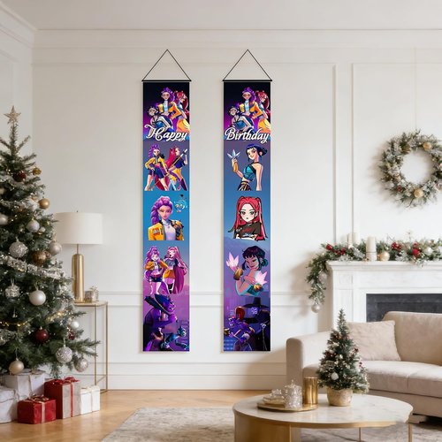 Demon Movie Hunters - 2-Pack Porch Sign Door Hanging Banners | Perfect for Birthday Party Decorations
