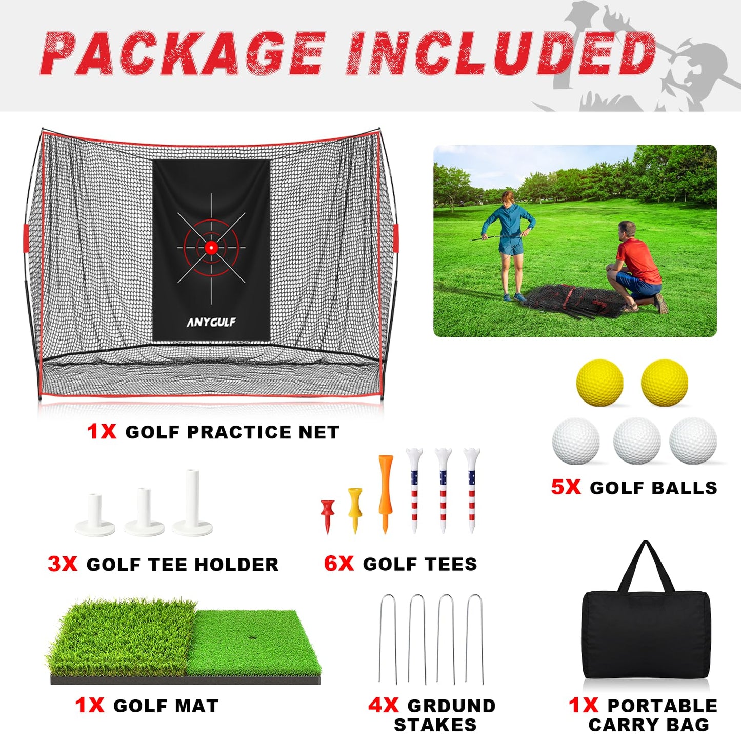 Pro Golf Net, 10x7ft Heavy Duty Golf Practice Net with Mat, Outdoor Indoor Hitting Nets with Noise Reduce Silk Target for Backyard Driving Chipping/Garage Training, Christmas Golf Gifts for Men Boys