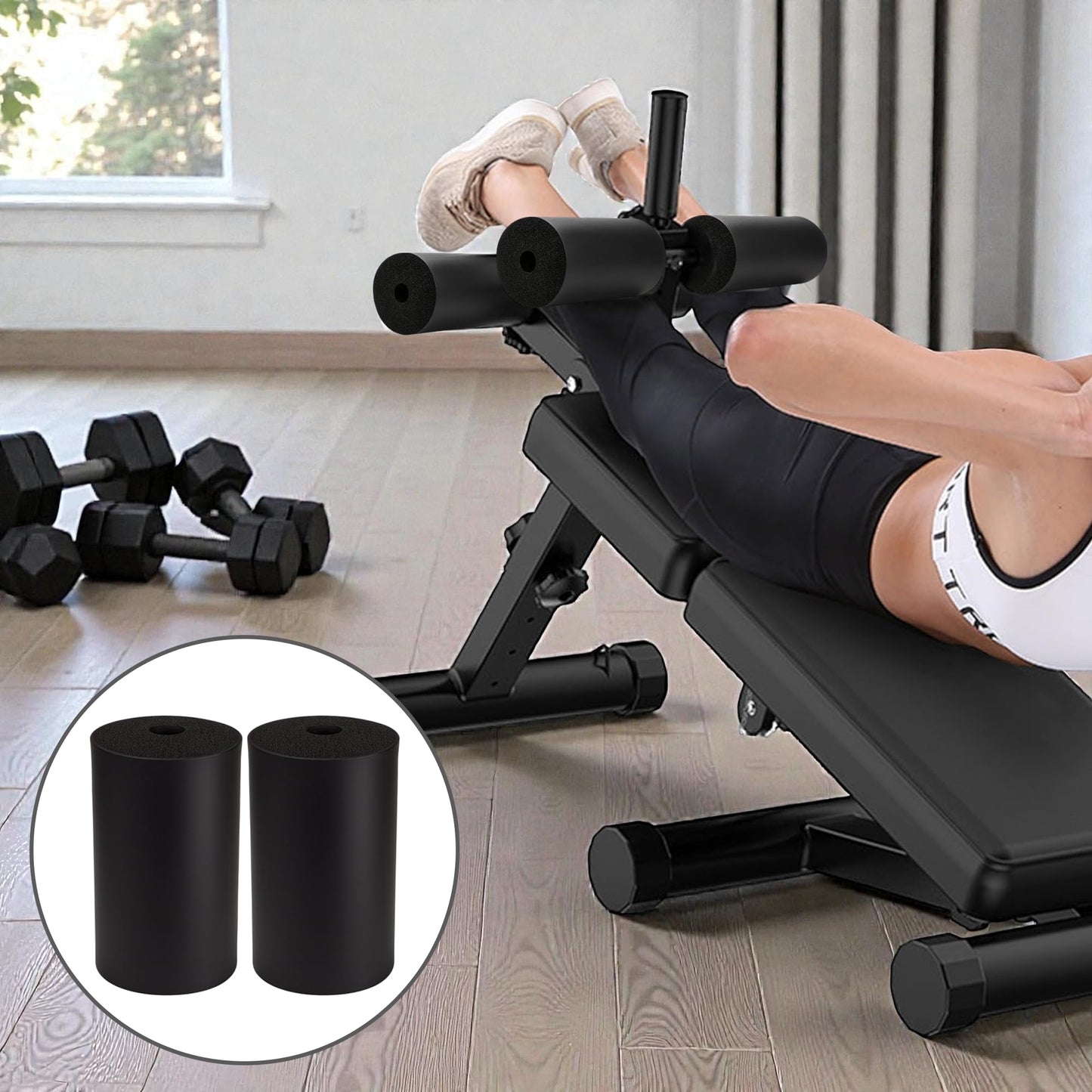 2Pcs Leg Extension Pad Replacement 7 Inch Foot Foam Roller for Weight Bench, PEC Deck, PU High Density Sponge Cover for Home Gym Workout Legs Training Accessories Used for Inversion Table Sit Ups Tube