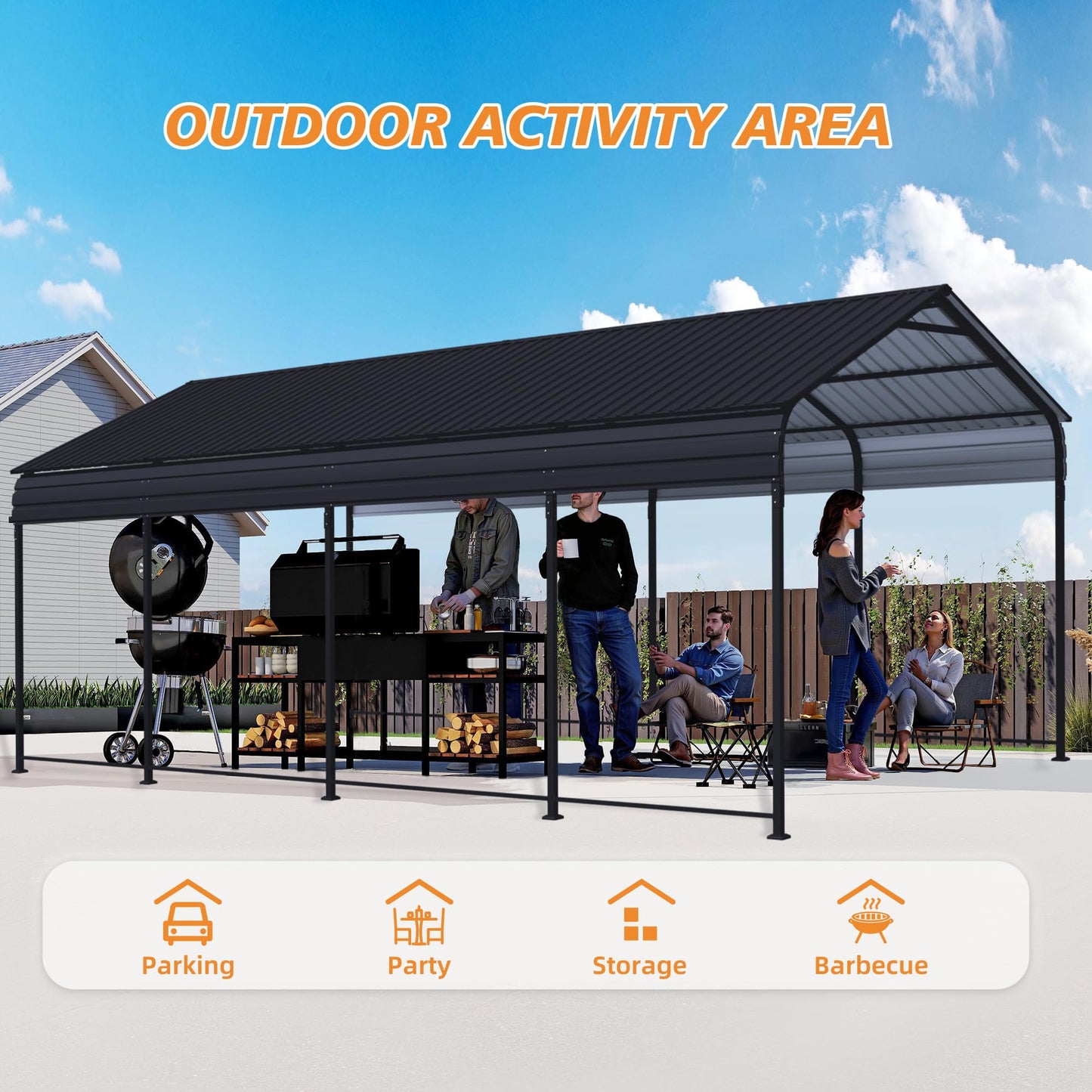 ANTSKU 12x20 Ft Metal Carport, Heavy Duty Car Port with Galvanized Steel Roof and Enhanced Base, Outdoor Car Garage, Large Carport Canopy, Steel Car Shelter for Car, Boats and Truck, Dark Gray