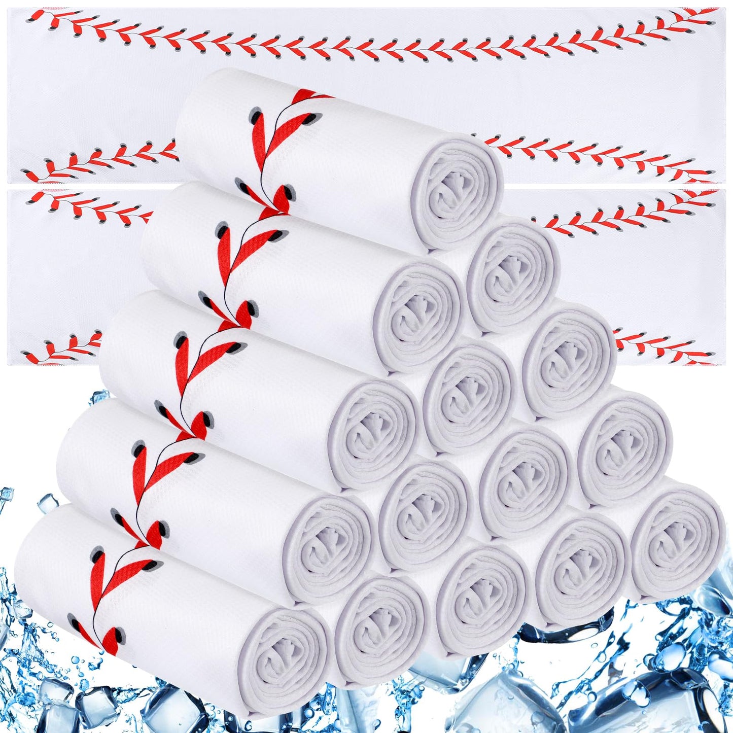 CraftyDream 18 Counts Cooling Towels, Softball Towel Breathable Chilly Ice Towels, 40"x12" Cooling Towel for Baseball Team Coach Gift Training, Cold Sweat Rag for Sport (White, Baseball)