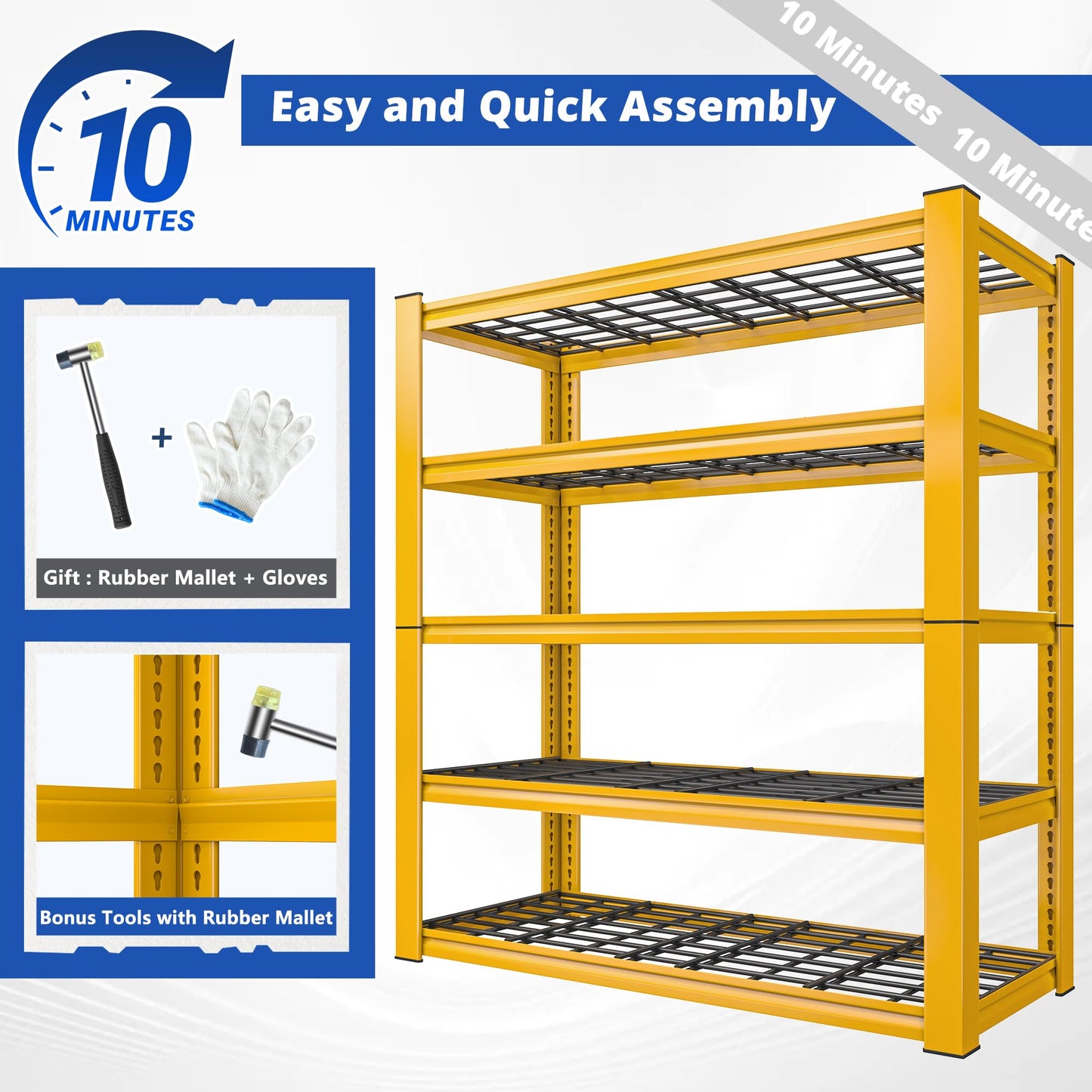 REIBII 2-Pack Commercial Heavy Duty Shelving, 3010 LBS Capacity per Shelf 72" H Industrial Storage Rack, 5-Tier Adjustable Boltless Rivet Metal Shelving Unit for Warehouse Garage Workshop Retail Store