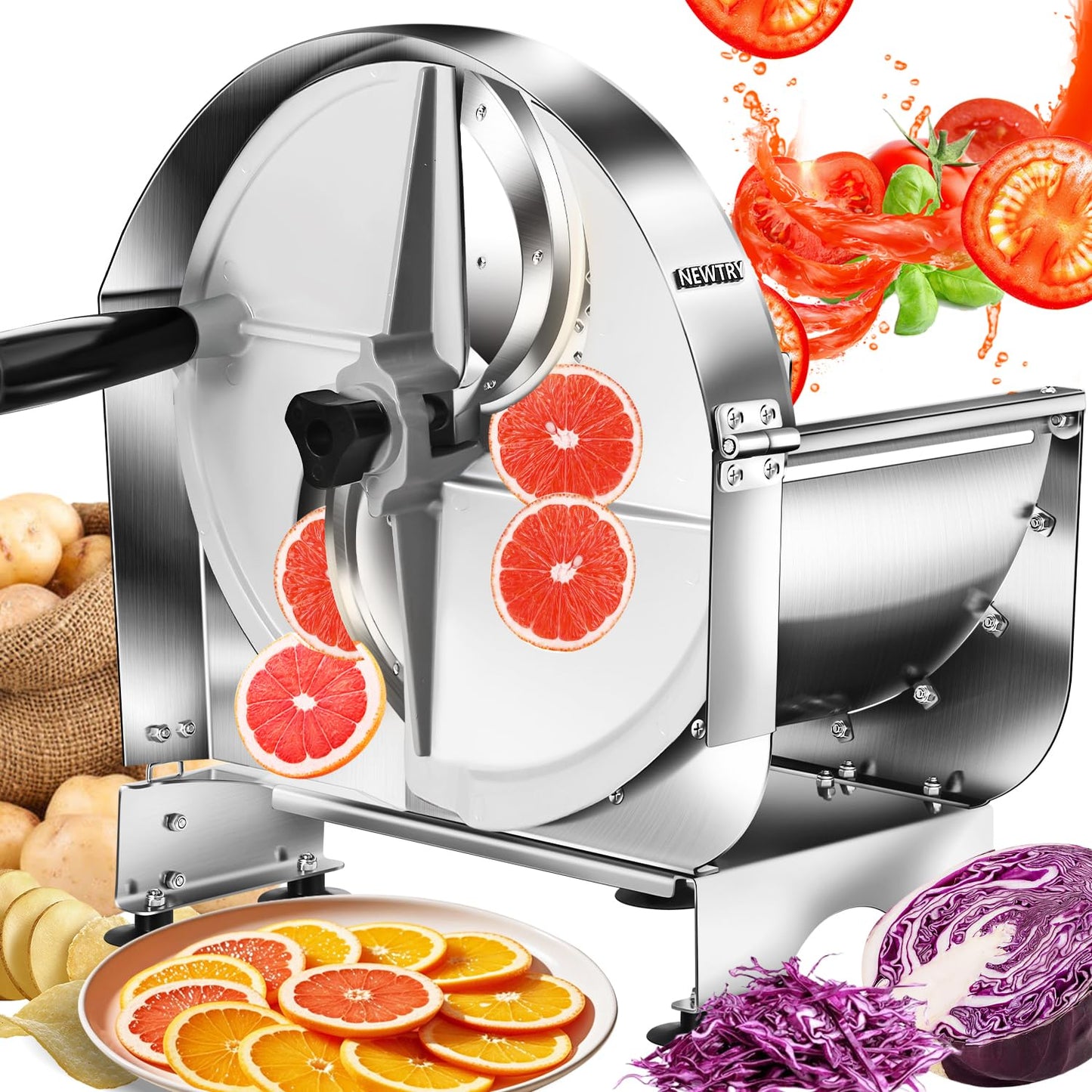 NEWTRY Commercial Vegetable Slicer Manual Potato Slicing Machine Fruit Cutter Onion Slicer 0-15/32 inch Stainless Steel