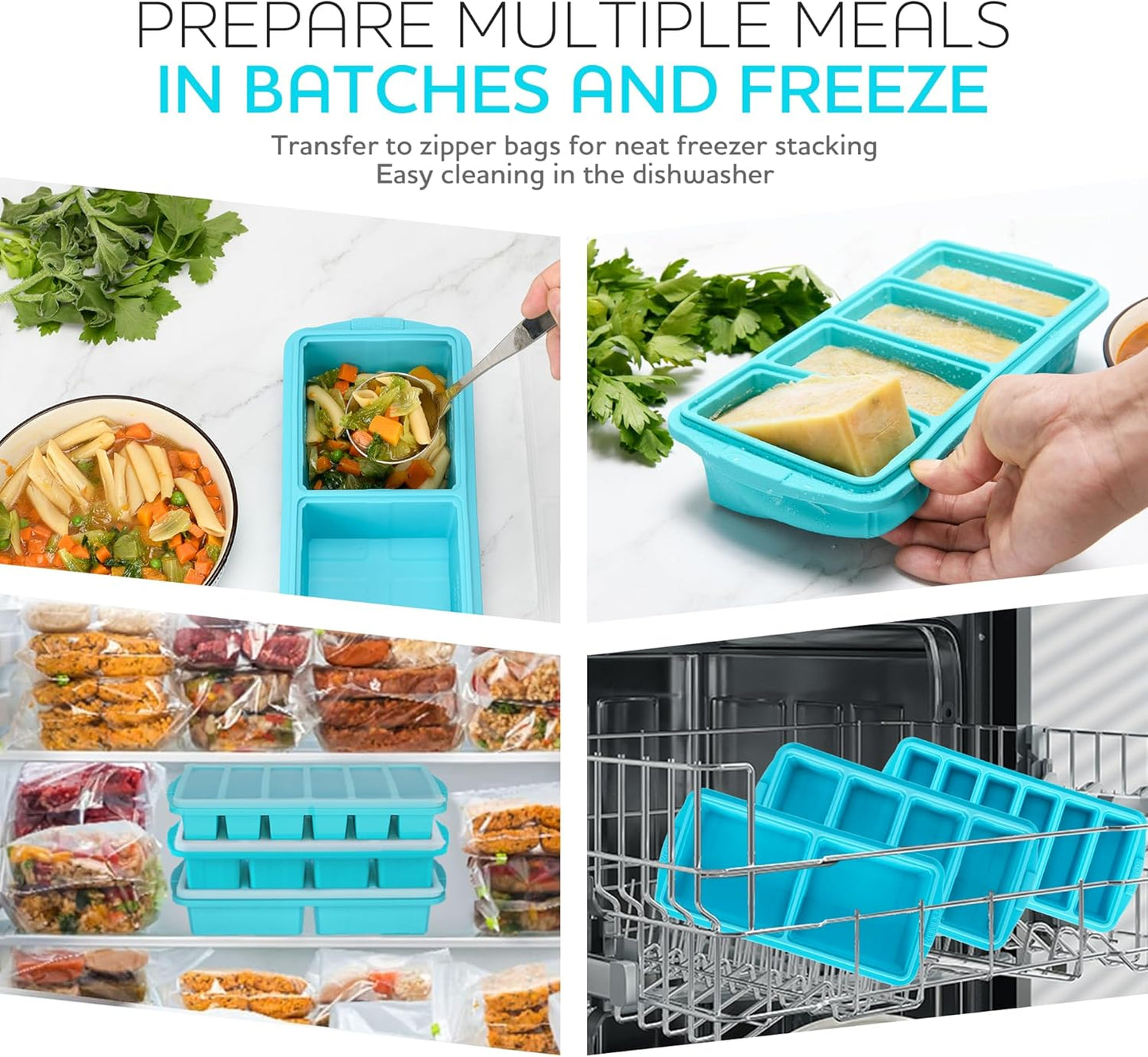 Silicone Freezer Tray With Lid - Versatile Soup Container Molds for 2-Cup & 1-Cup Portions | Oven & Dishwasher Safe