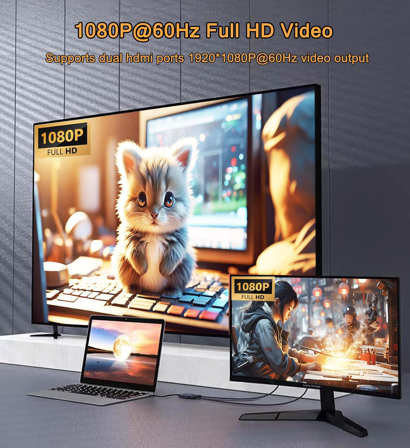 AKWOR 2 3.0 1920 1080P@60HZ USB to HDMI Adapter for Monitors, USB to Dual HDMI Adapter * Full HD Audio Video Graphics