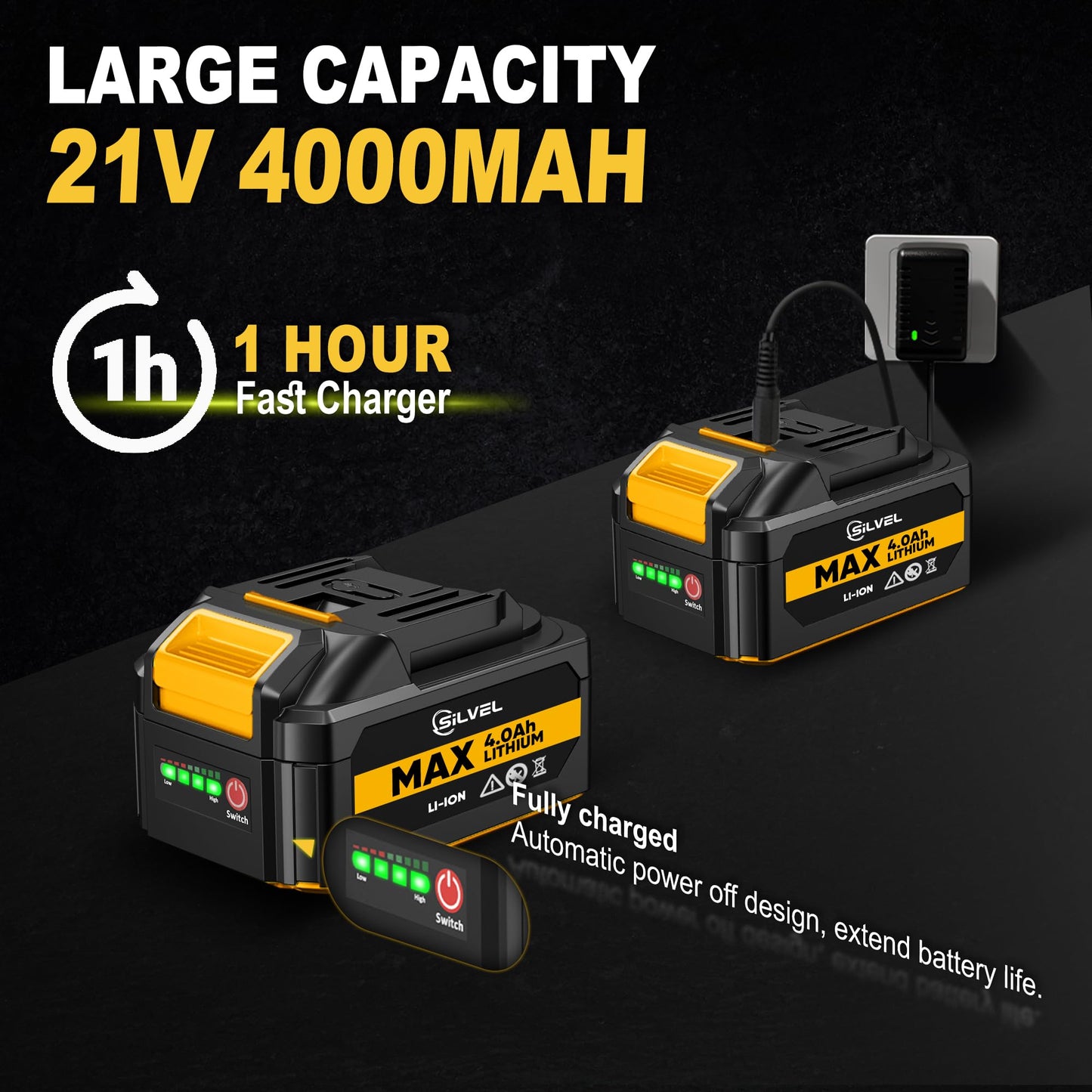 SILVEL 18 Gauge Cordless Brad Nailer, 2 in 1 Cordless Nail Gun/Electric Stapler, 2 * 4.0Ah Battery Powered Nail Gun, Fast Charging for Woodworking,Home Improvement, YELLOW