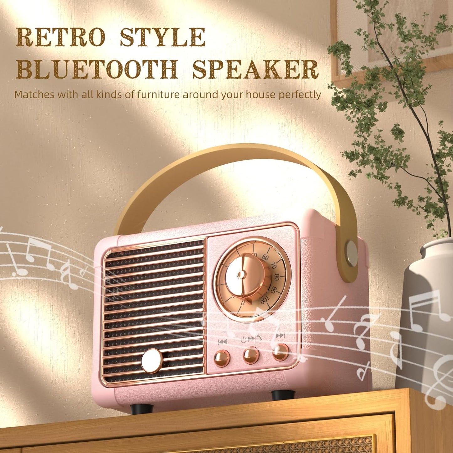 Caulikine Retro Bluetooth Speakers Birthday Gifts for Girls Small Cute Pink Portable Wireless Speaker Gift Ideas
